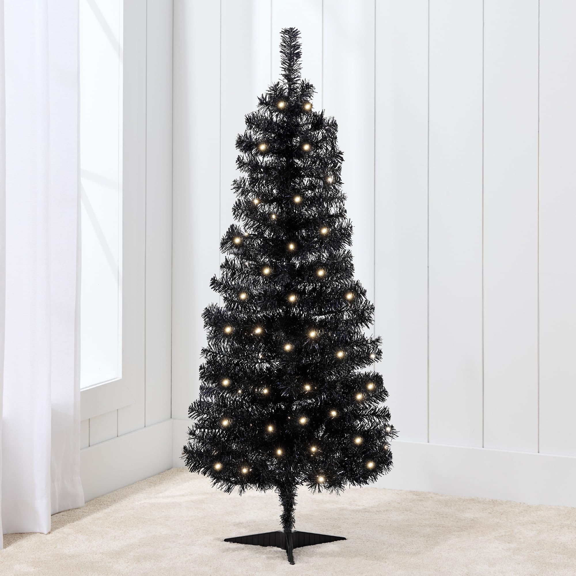 Best Choice Products 4ft Pre-lit Christmas Tree, Artificial Mini Tree Perfect for Kids, Apartments, Bedroom with Twinkling LED Lights - Black Tinsel