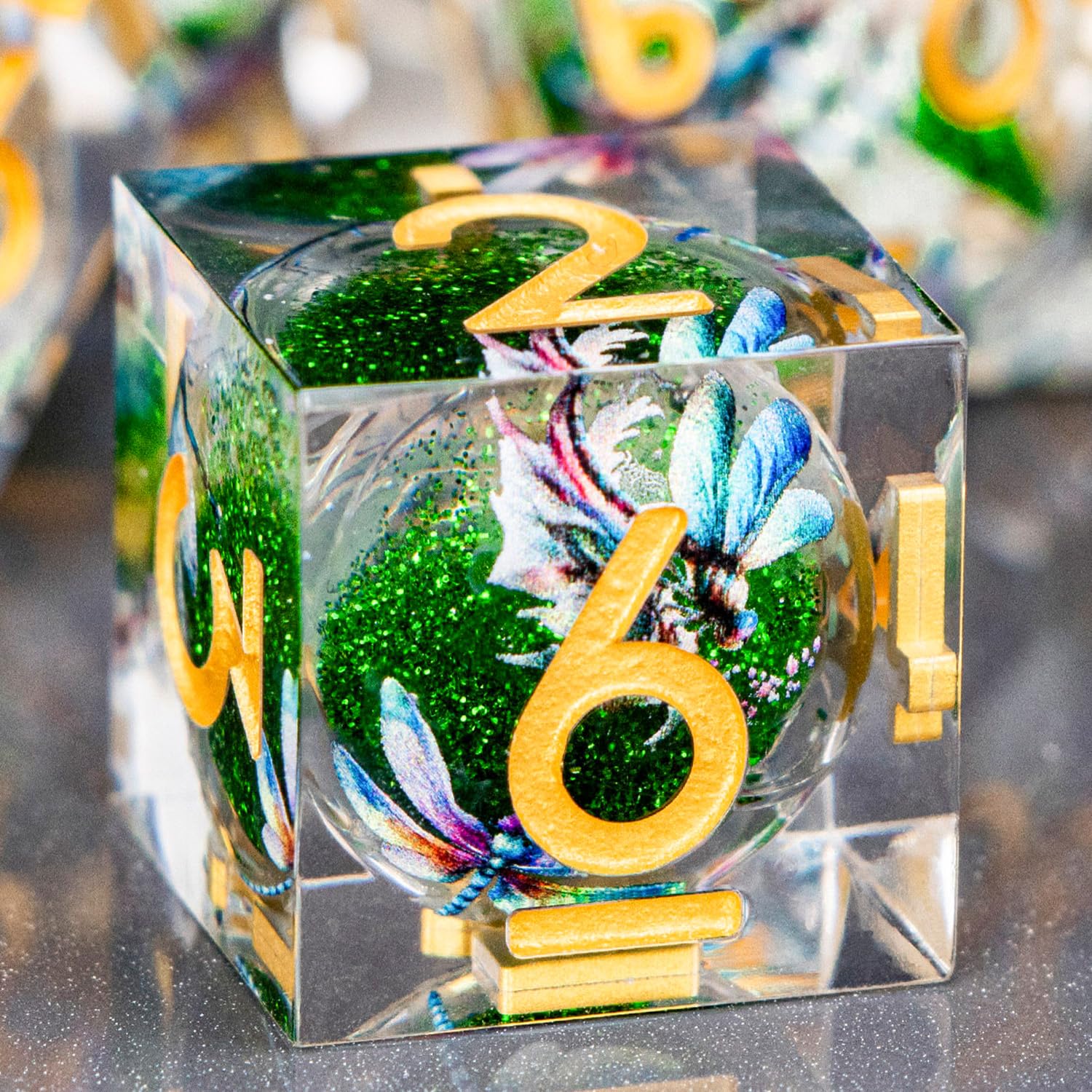 OGCOPHEN DND Dragonfly Dice 7PCS Polyhedral Sharp Edge Dice Set with Gift Case for Dungeons Dragons Role Playing Game, RPG Resin D and D Dice D6 D8