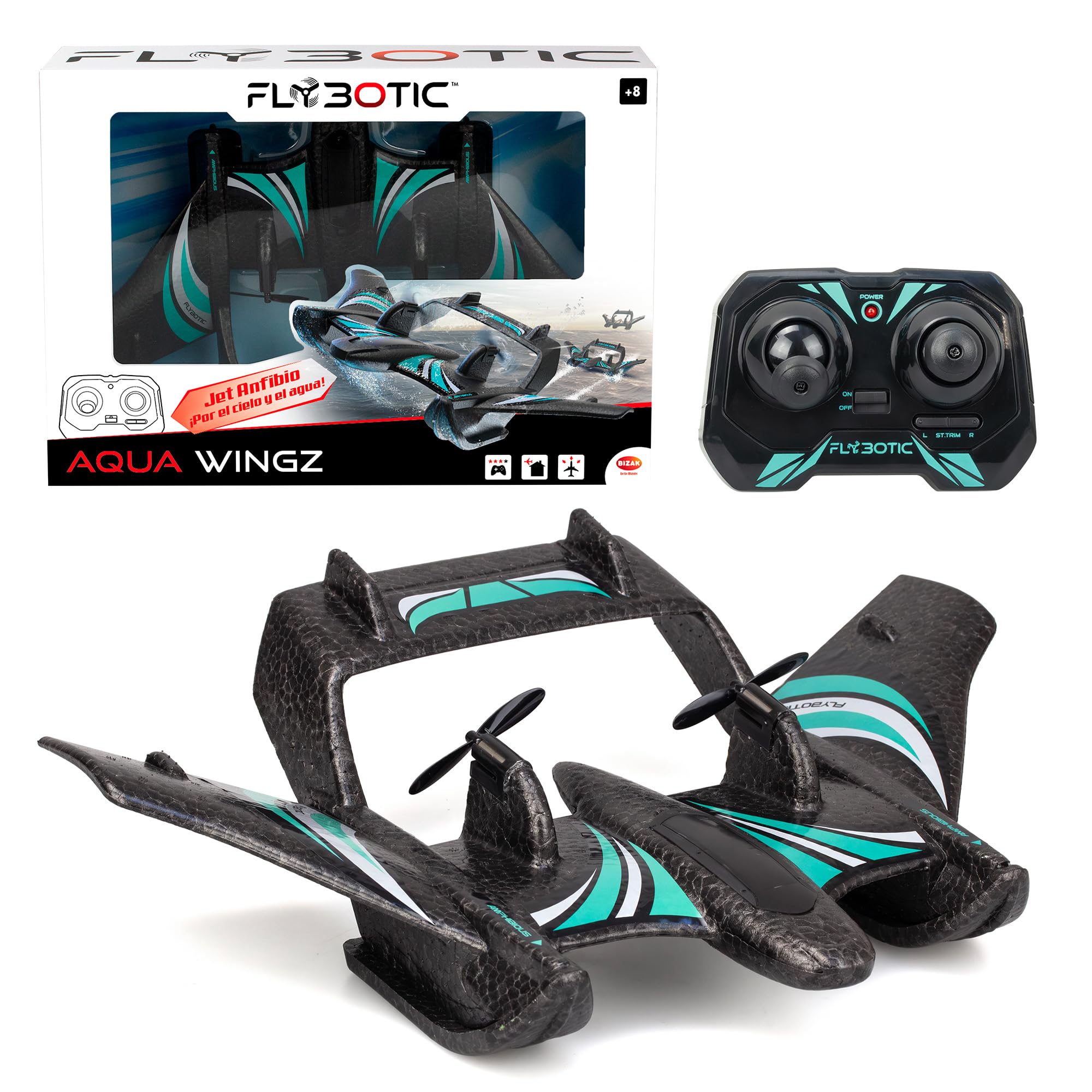 Bizak Aqua Wingz 62004498 RC Flugzeug mit LED-Leuchten, Starthilfe auf Wasser oder Erde, robuster EPP-Schaumstoff, ab 10 Jahren