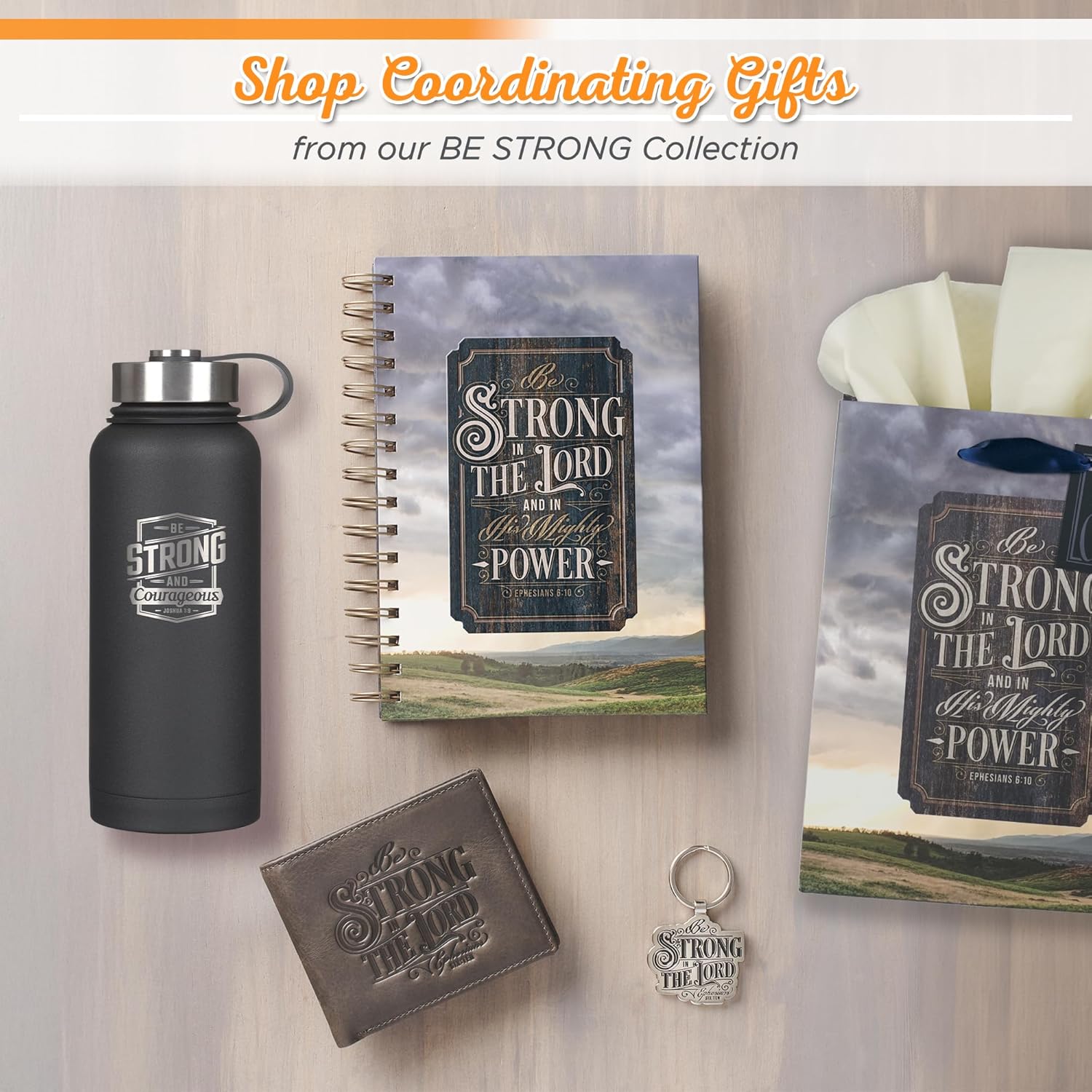 Christian Art Gifts Large Engraved Stainless Steel Double Wall Vacuum Insulated Water Bottle for Men & Women: Strong & Courageous Inspirational Bible Verse, Twist Cap & Strap, Black & Silver, 32 oz.