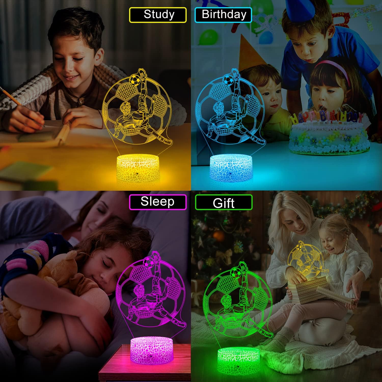 Soccer Night Light for Kids Soccer Gifts 16 Colors Changing with Remote &Touch Control Boys Room Decor Football Lamp Table Light as Birthday Christmas Gifts for Boys Girls Sports Fans