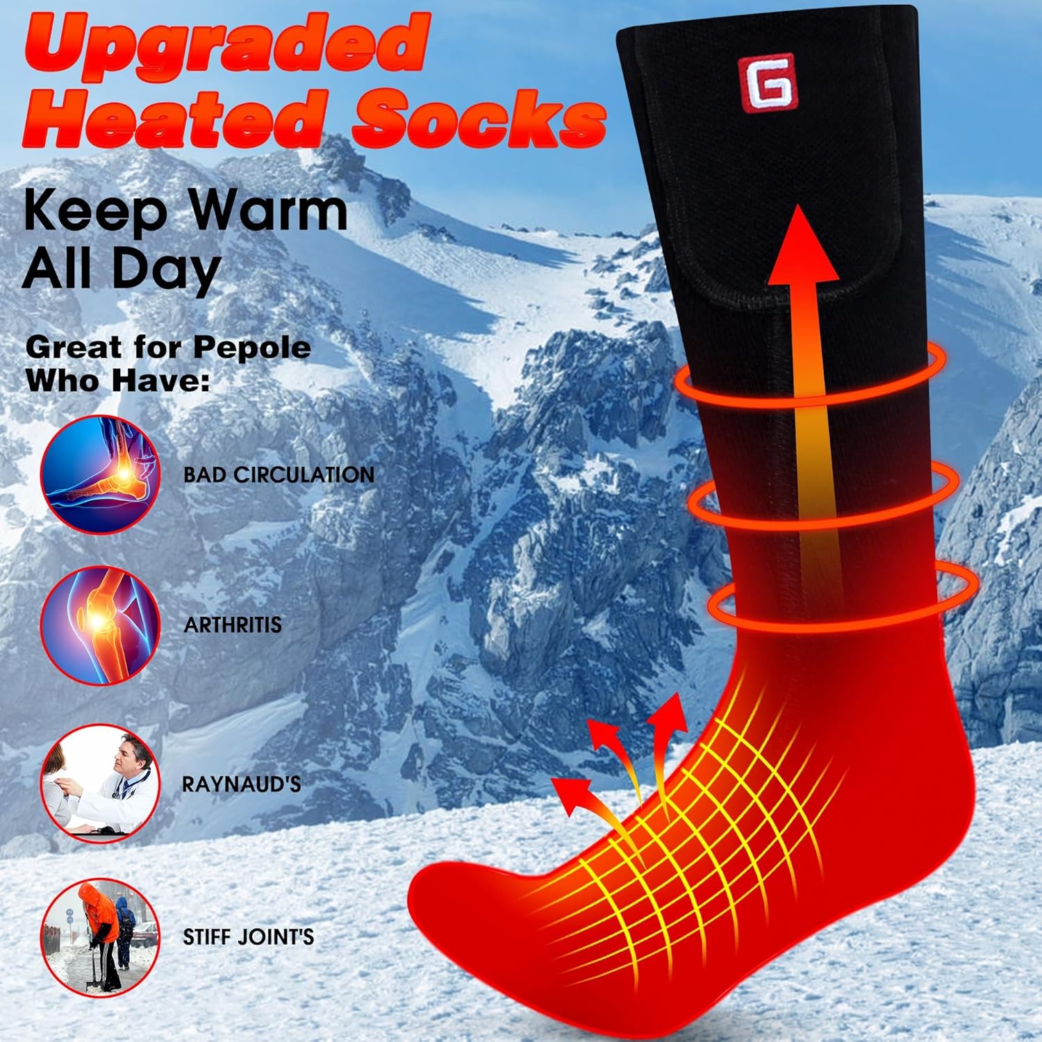Heated Socks for Men Women Electric Rechargeable Battery Powered Heated Socks,Winter Warm Heated Thermal Insulated Socks for Outdoor Sports Climbing Hiking Hunting Skiing - Image 6