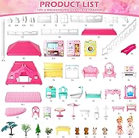 Vista 7 de Casa de Muñecas Doloowee para Niñas, Casa de Muñecas de 4 Pisos y 10 Habitaciones con 2 Princesas, Tobogán y Accesorios, Juego de Juguete para Casa