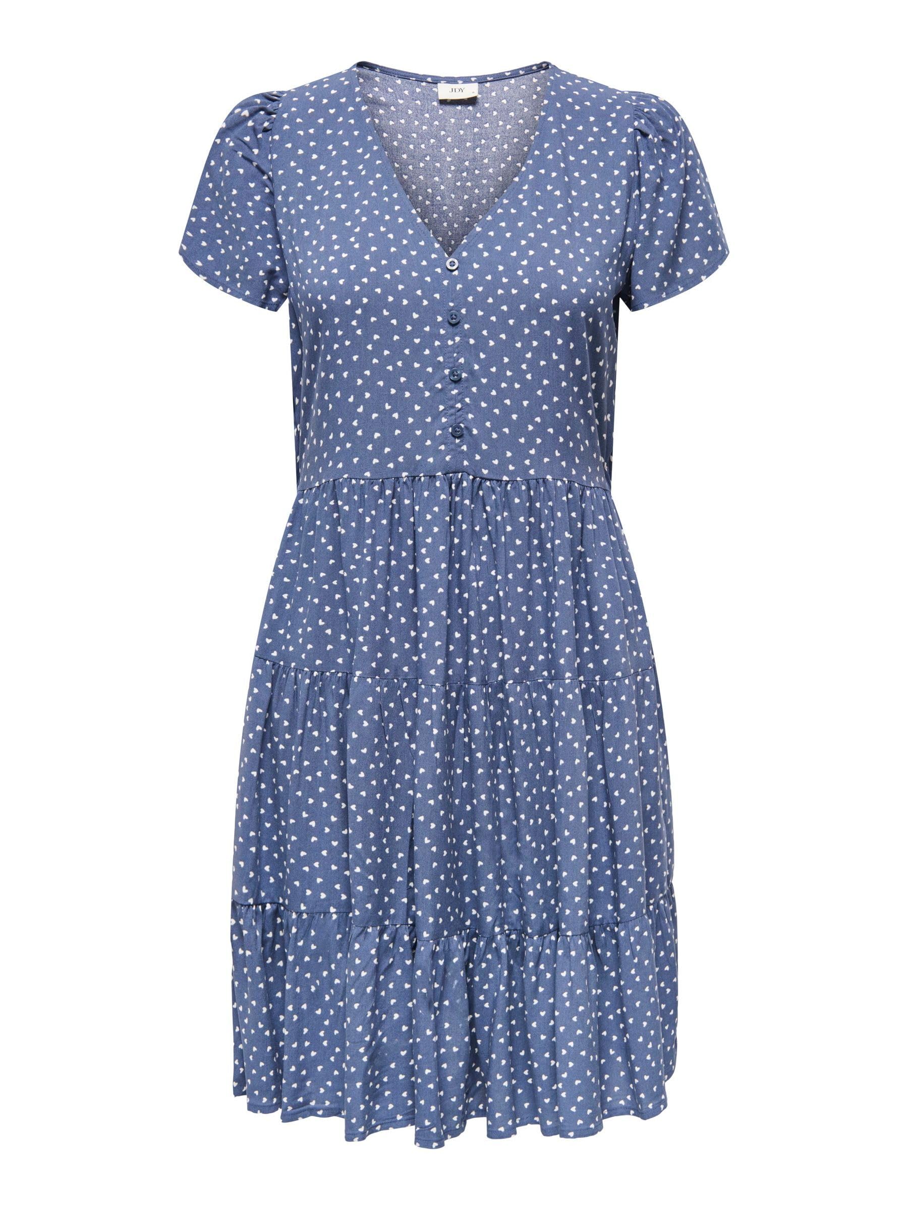 JDY Damen Viskose Kleid JDYSezen Life Kurzarm-Sommerkleid mit Herzen Knielang