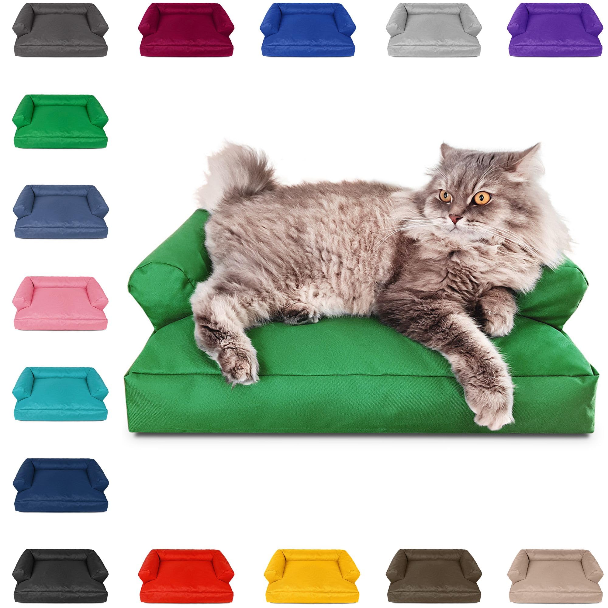 PatchHome Sofá para gatos, certificado Öko-Tex, muebles para gatos, relleno de poliestireno reciclado, accesorio para gatos, fabricado en Alemania, 50 x 40 x 15 cm, color verde