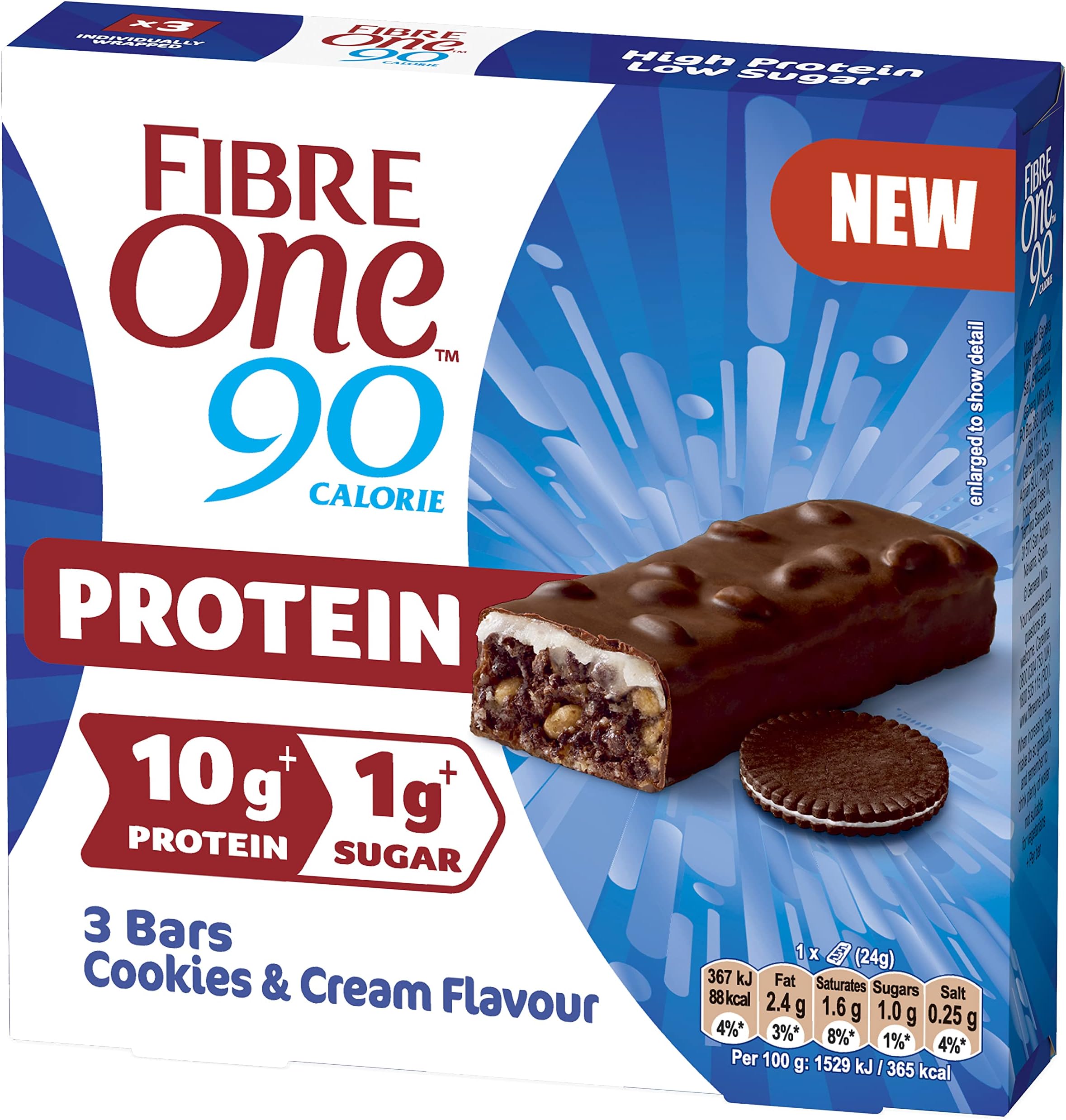 Fibre One 90 Calorie Cookies & Cream Protein High Fibre Bars, 24g - 3 count
