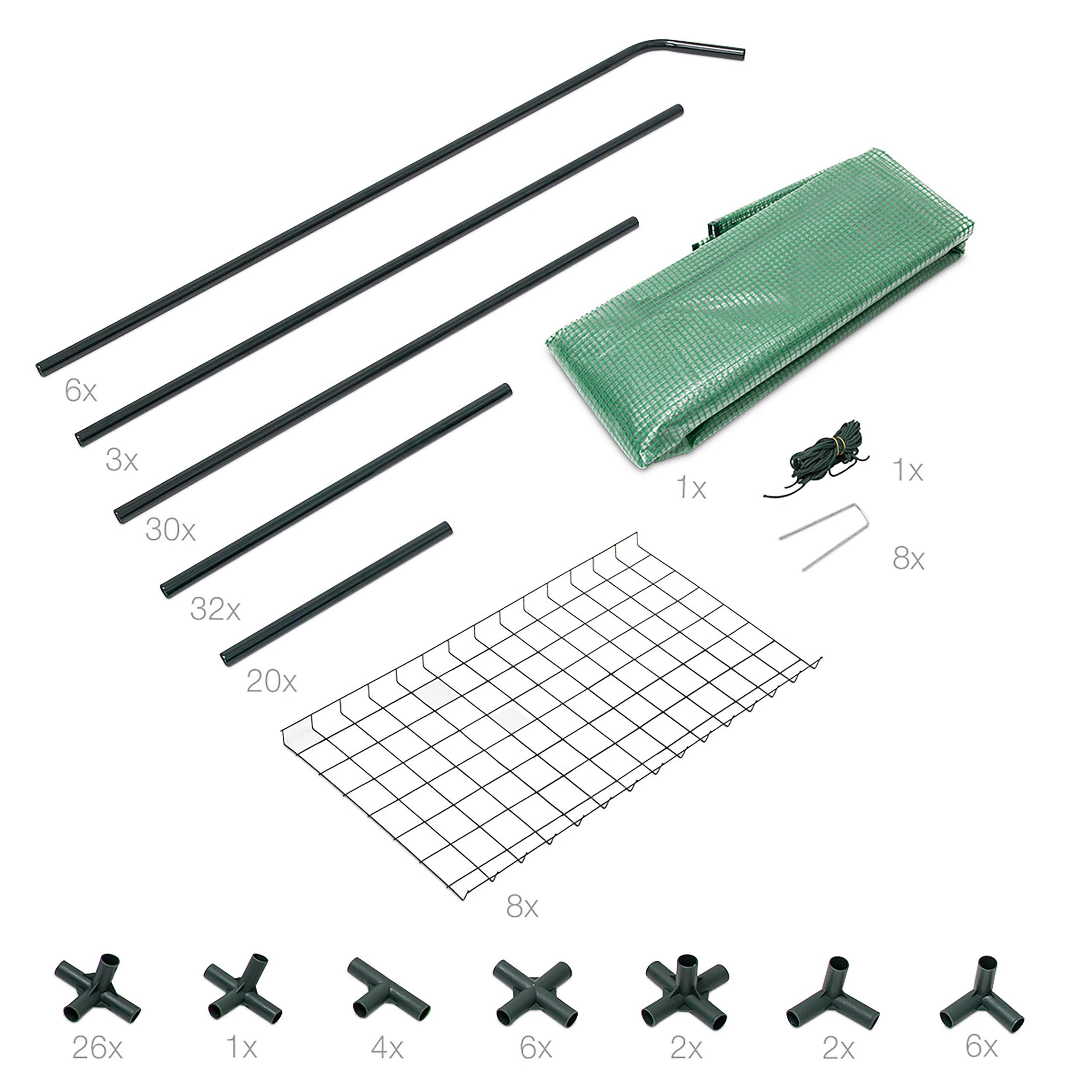 Relaxdays Serra Praticabile, Fogli di PE, HxLxP: 195x140x140 cm, 8 Ripiani, Giardino e Orto, 8 Picchetti e Corda, Verde