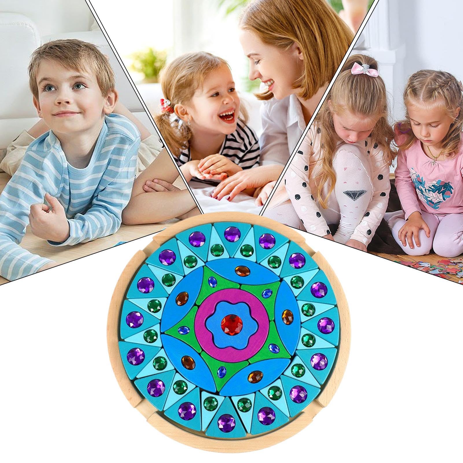 Bloques Arcoíris De Gemas Madera Brillante Educativo Creativo | Bloques De Construcción De Patrones Para Desarrollo Temprano Creatividad Aprendizaje Preescolar Motricidad Fina