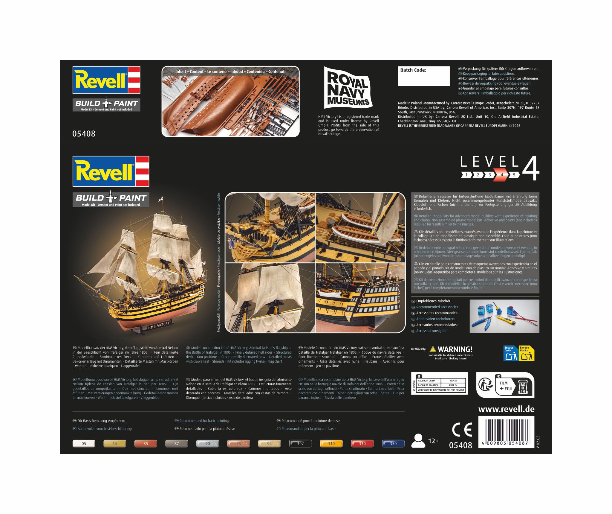 Revell 05408 - H.M.S. Victory Kit di Modello in Plastica, Scala 1:225