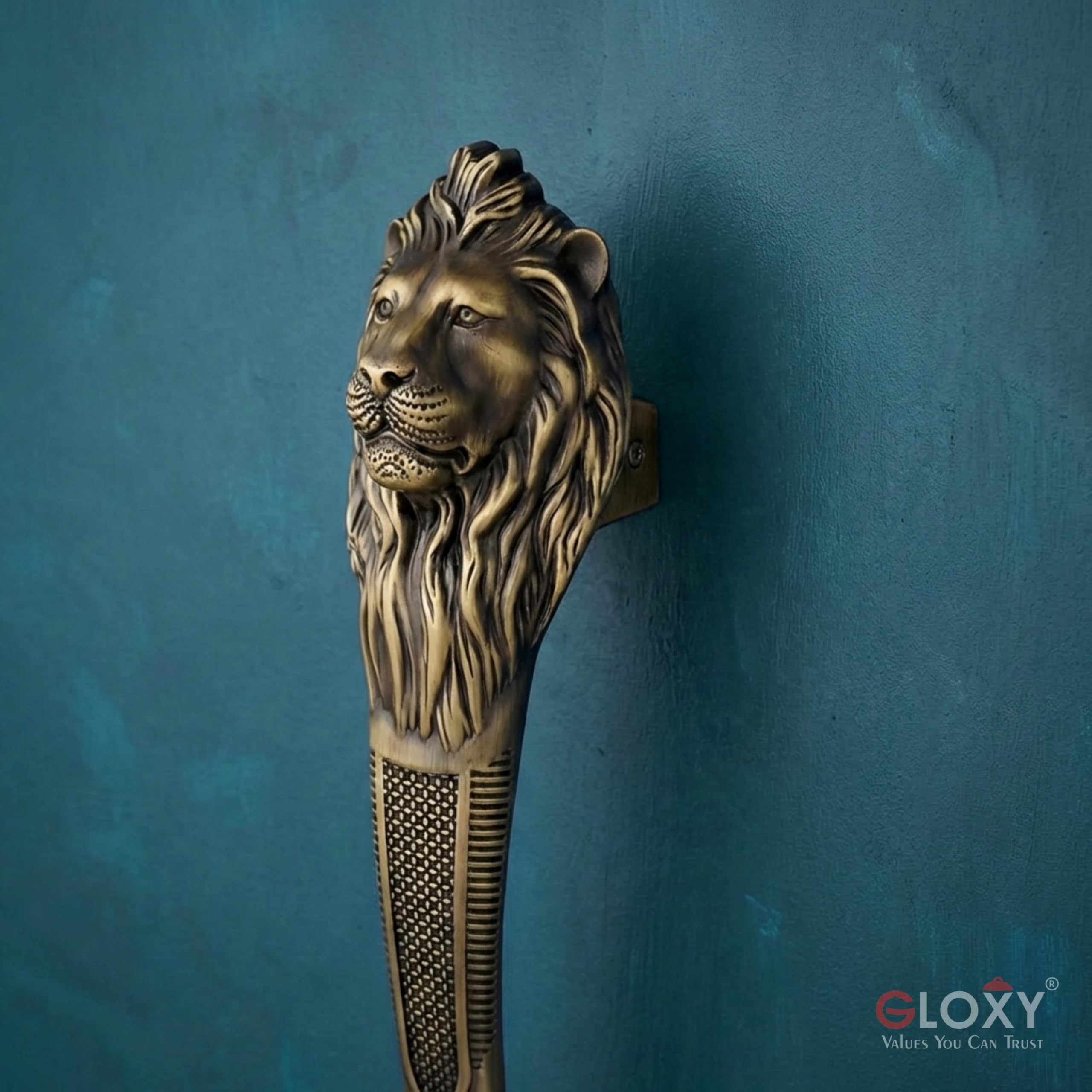 GLOXY Premium Antique 12” Lion Shaped Main Door Handle with 8” Hole-to-Hole Spacing – Decorative Push & Pull Aluminium Wooden & Glass Door Handle for Homes, Hotels, Offices & Banquet Halls - Pack of 1 — Amazon image 8