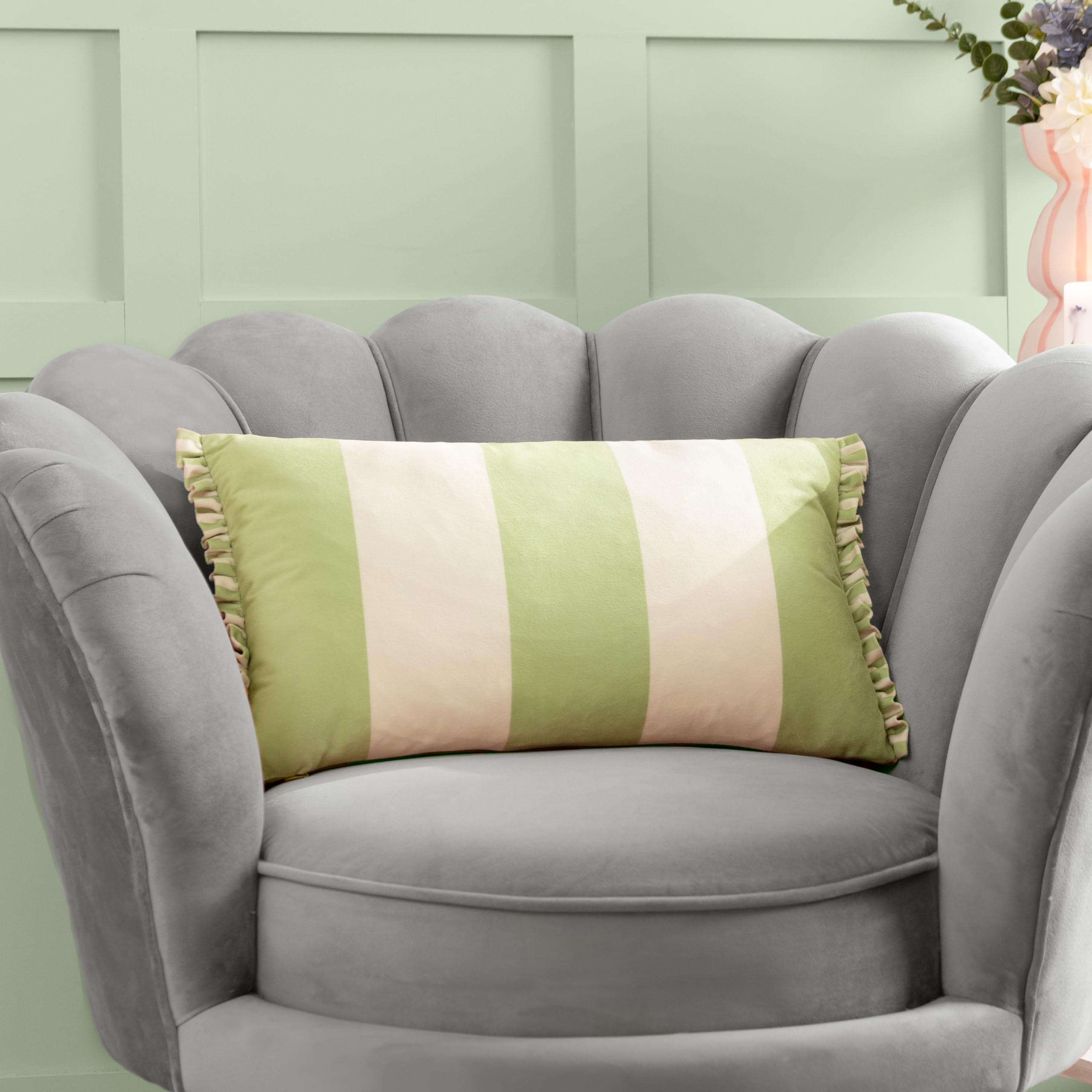 Furn. Araya Striped Velvet Feather Rich Cushion from B&Q