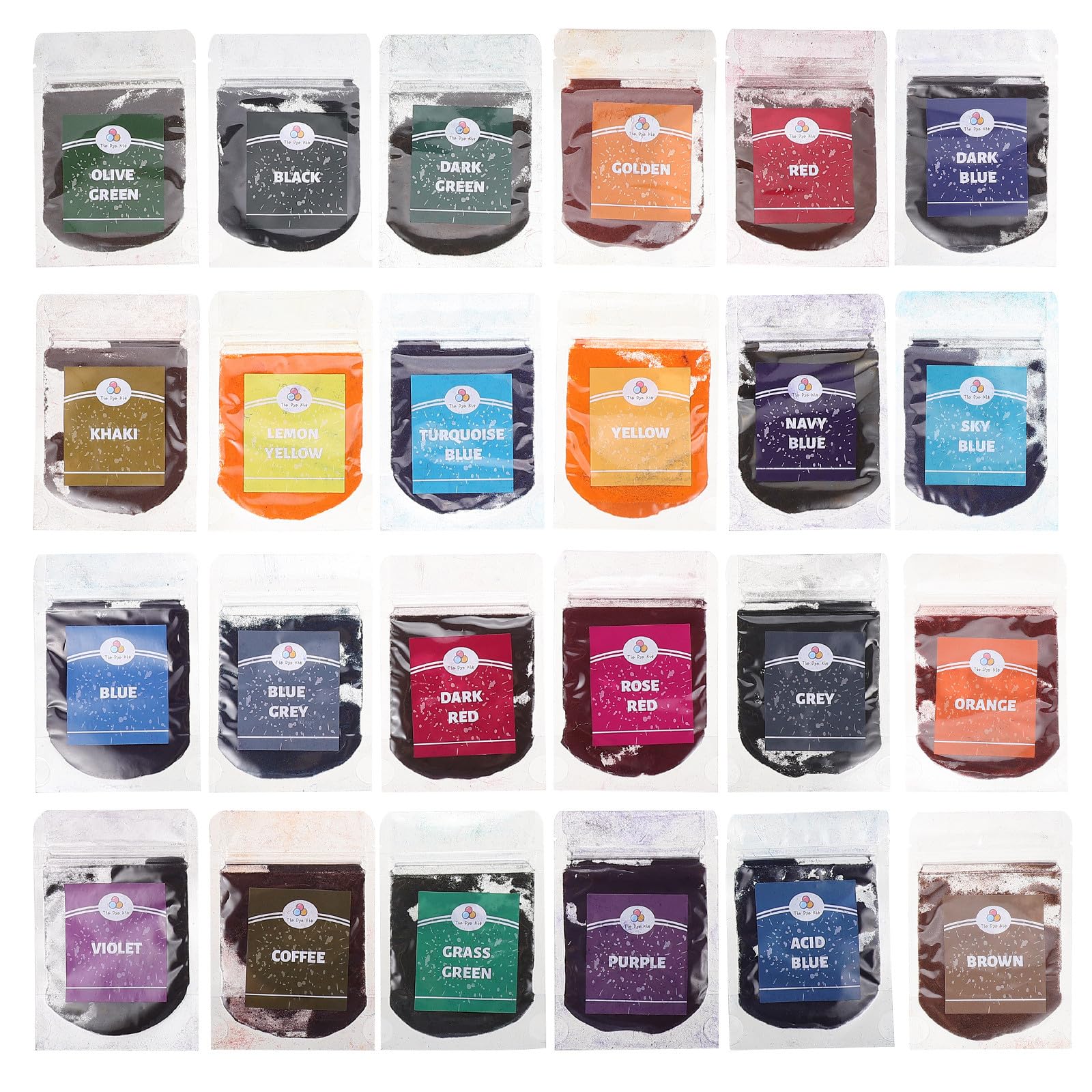 Toddmomy Kit de teñido tie-dye de 24 piezas, 24 colores, juego de tintes en | Tinte en polvo de colores para camisetas y textiles de algodón, perfecto para manualidades infantiles y actividades de