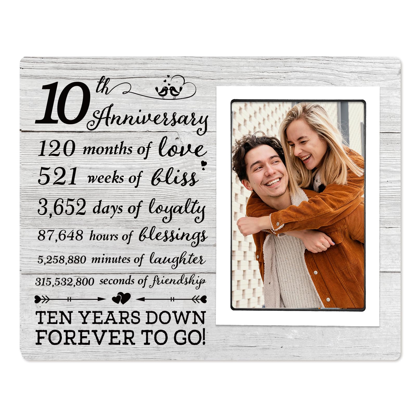 Niyewsor 10th Anniversary Wedding Gifts for Her Him - 10th Anniversary Picture Frame, Anniversary Marriage Gifts for Couple, Husband or Wife, 10 Year of Marriage, Fits 4x6 Inches Photo