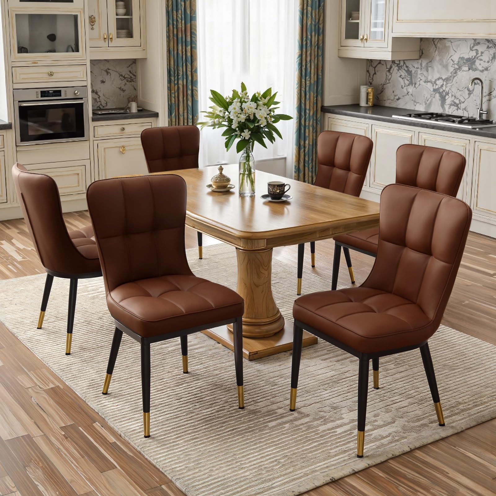 Bekrvio 200KG Belastbar Esszimmerstühle 6Er Set, （8cm dick） Kunstleder Stühle Esszimmer, Einteiliger Metallbeinen Küchenstühle Mit Lehne, Leichter Luxus-Polsterstuhl Fü Küche Esszimmer Wohnzimmer