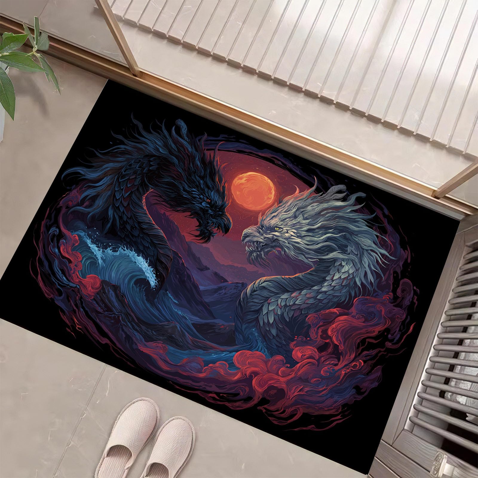 Felpudo púrpura 40 x 60 cm con patrón mitológico para entrada y exterior