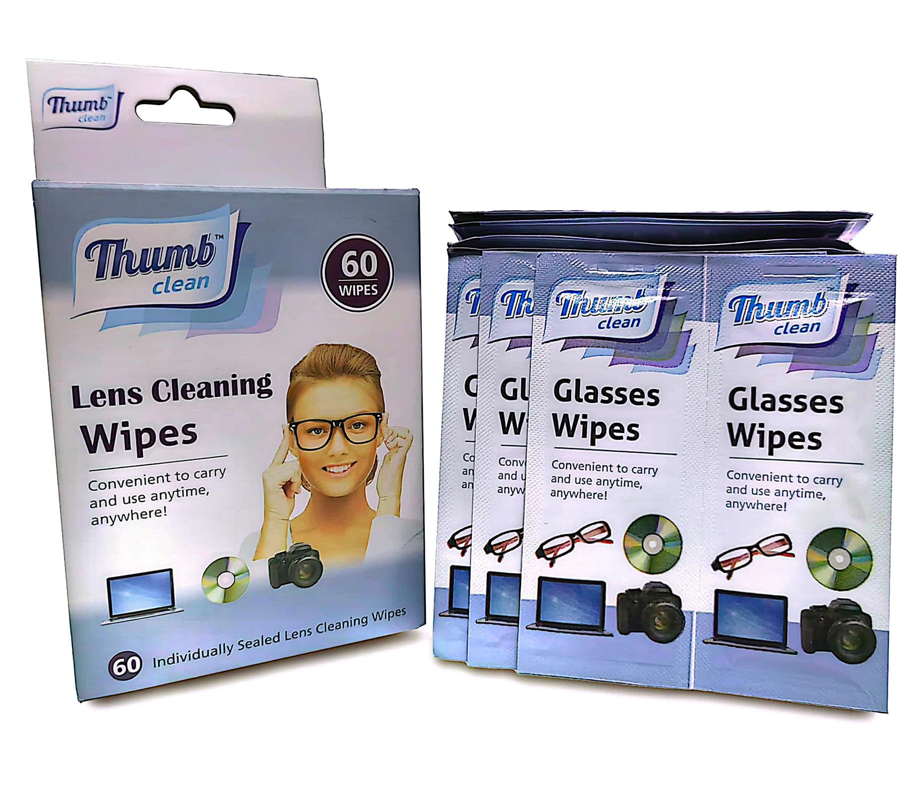 60 Count Lens Cleaning Wipes, Lens Wipe Individually Wrapped, Quick-Dry & Non-Scratching, Eye Glass Wipe, Lenses Wipes for Glass, Goggles, Electronic Screen.