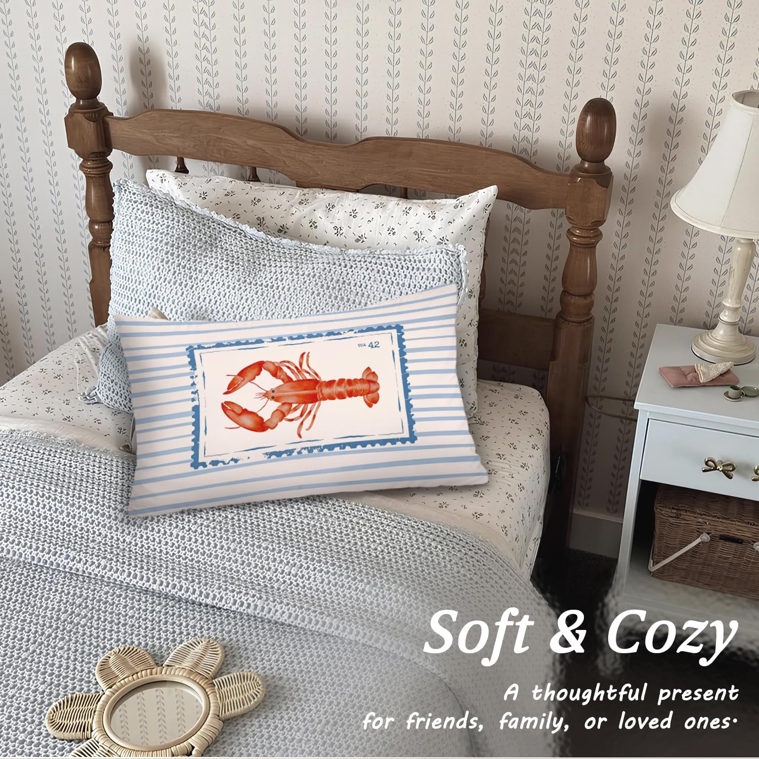 Coastal Beach 12x20 Pillow Cover, Beach Room Decor, Vintage Ocean Crawfish Decorative Throw Pillow Covers Pillowcases Decorations for Home Bedroom Living Room Decor image 5