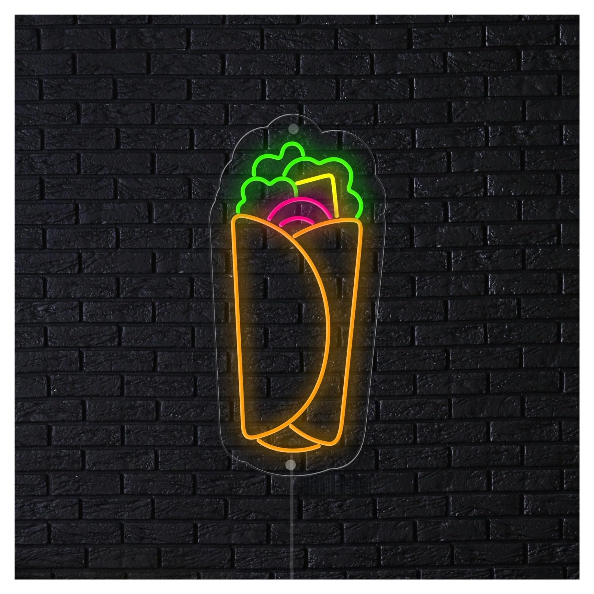 Hanging Art Neon Signs Doner Kebab Neon Sign Burritos Food Fast Cafe Restaurant Street Shop Deli Market Kitchen Home Hanging Wall Decor 48cm(Style D)
