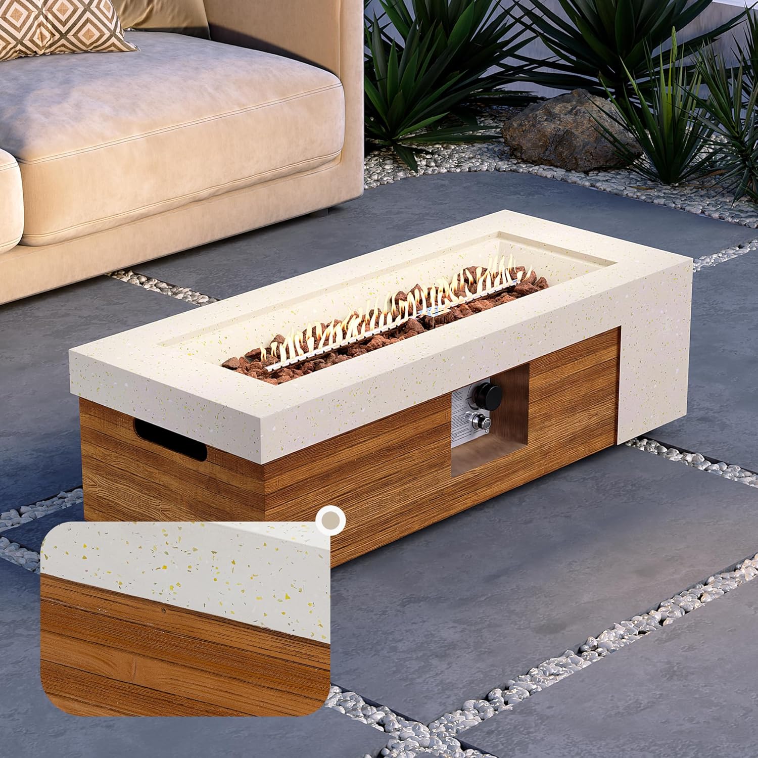 41inch Rectangular Propane Fire Pit Table-Large Capacity Natural Wood Finish,50,000 BTU Auto-Ignition,Includes Lava Rocks & Waterproof Cover-Ideal for Family Patio Use
