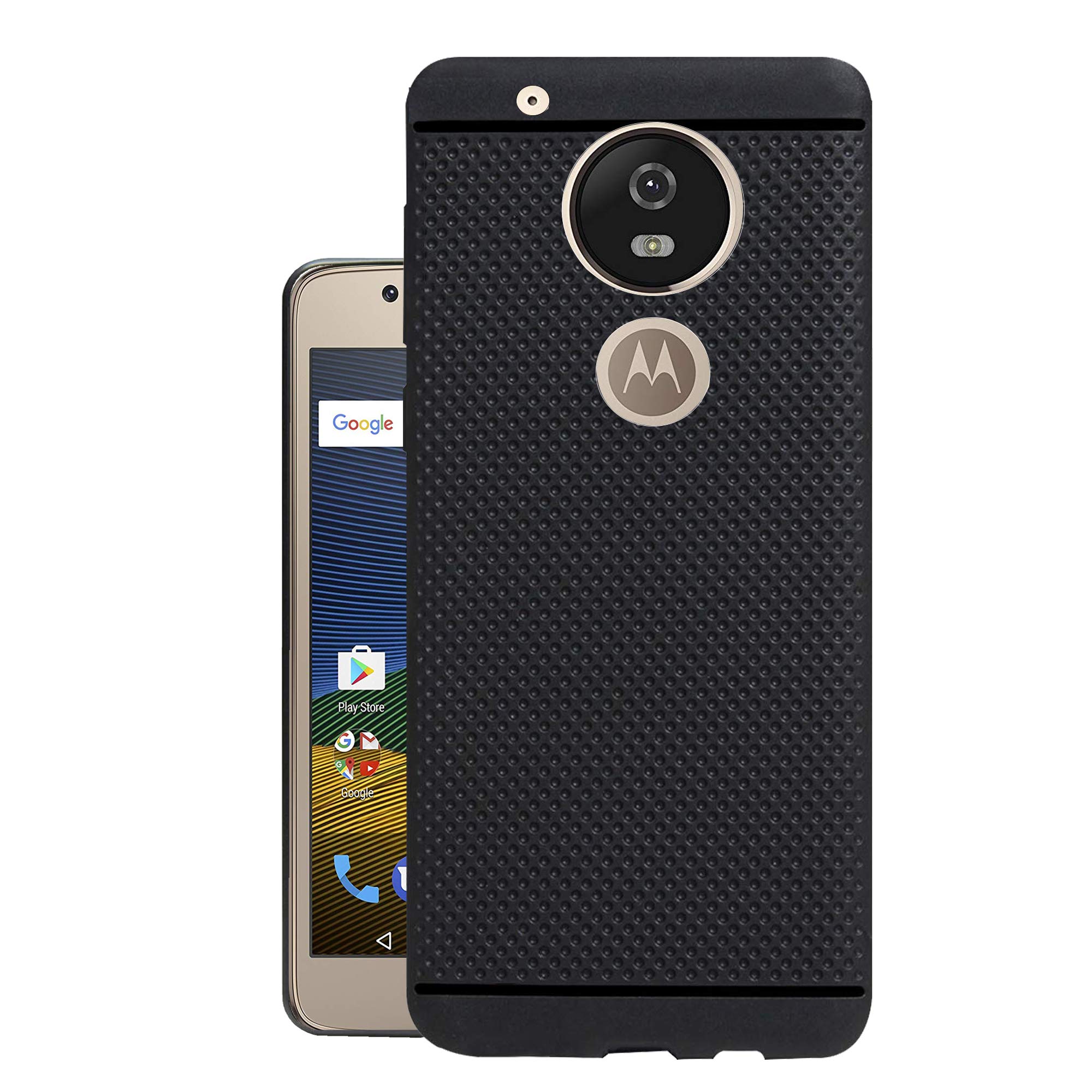 HELLO ZONE Exclusive Dotted Matte Finish Soft Rubberised Back Case Cover for Motorola Moto G5-Black - Black