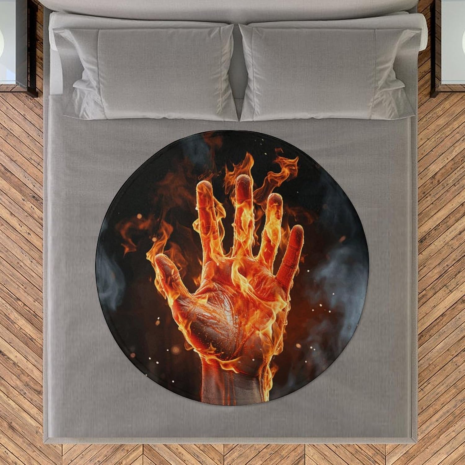 Fire Flame Hand Blanket Round Beach Tapestry Flannel Round Tablecloth Boho Beach Blanket Home Decor Indie Rug Comfortable Yoga Mat for Multi Scenario Usage