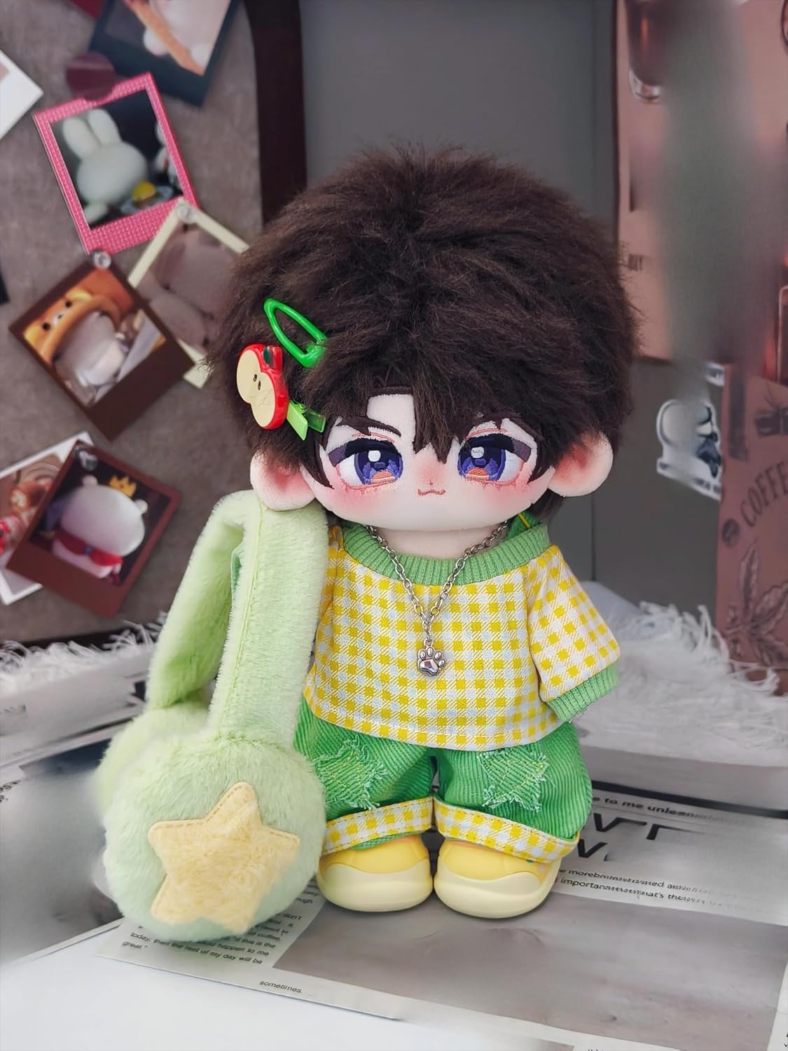 20cm Plush Doll Clothes 3-Piece Outfit Set Cotton Doll Dress-Up Clothes for 7.8 Inch Dolls (Green,20cm)