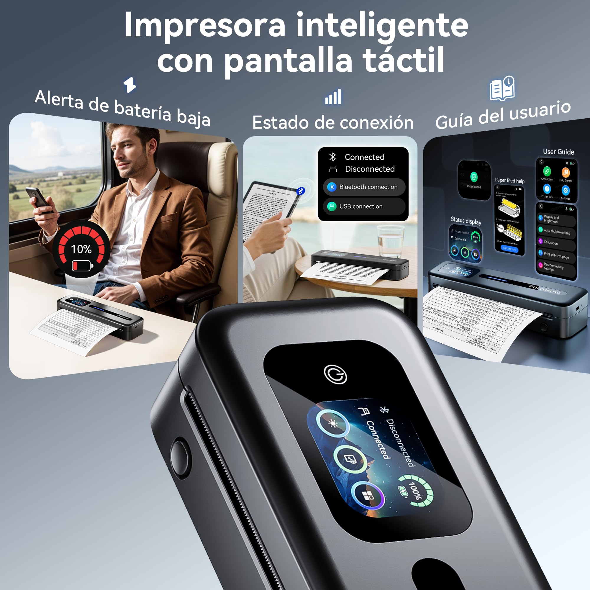 Phomemo M832D Impresora Termica A4, Impresora con Pantalla táctil y Bluetooth sin Tinta para casa y Oficina, impresoras móviles de 300 dpi Compatible con iOS y Android, teléfono y portátil