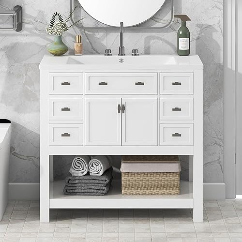 Miniatura 10 de LUMISOL Mueble de baño de 24 pulgadas con fregadero, armario de almacenamiento de baño con 2 cajones y puerta de cierre suave, tocador de baño