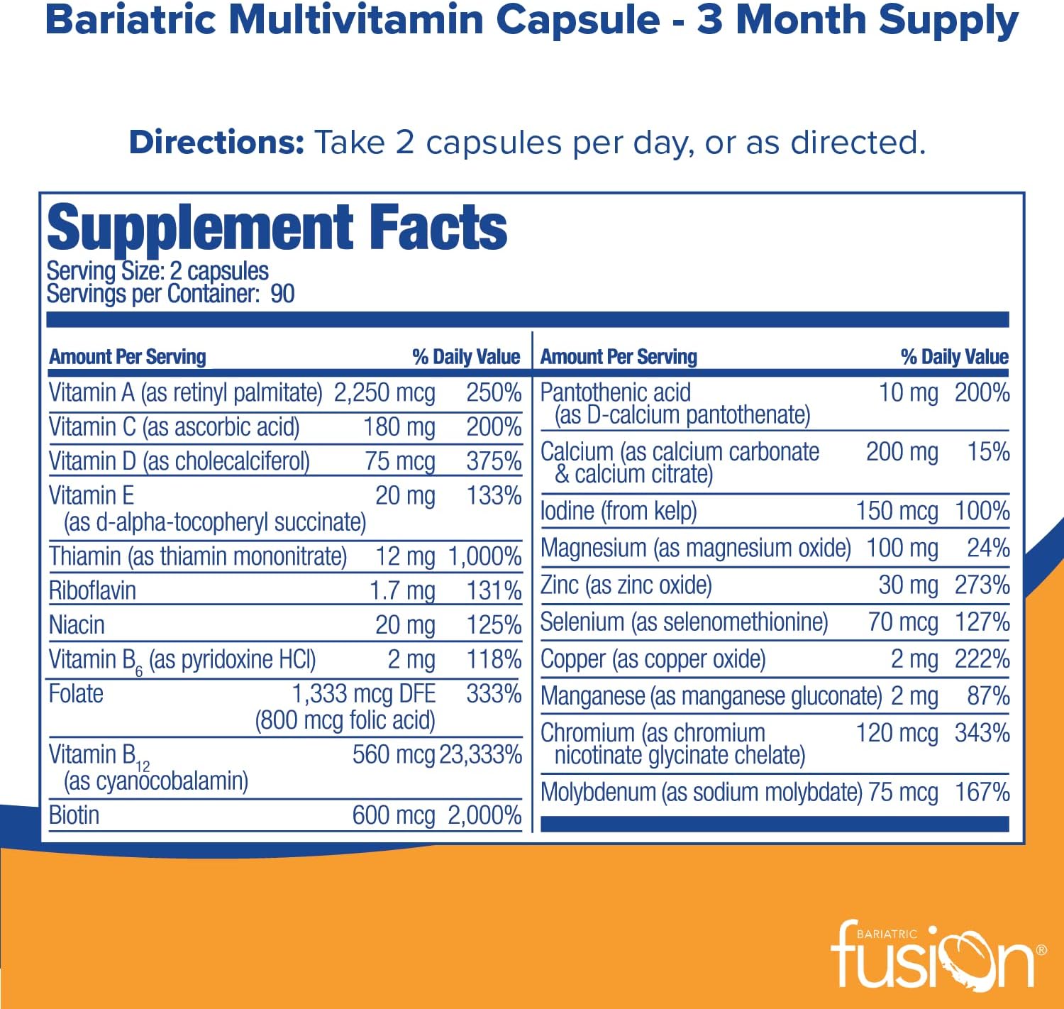 Bariatric Fusion Bariatric Multivitamin Capsules Without Iron for Post Bariatric Surgery Patients Including Gastric Bypass and Sleeve Gastrectomy