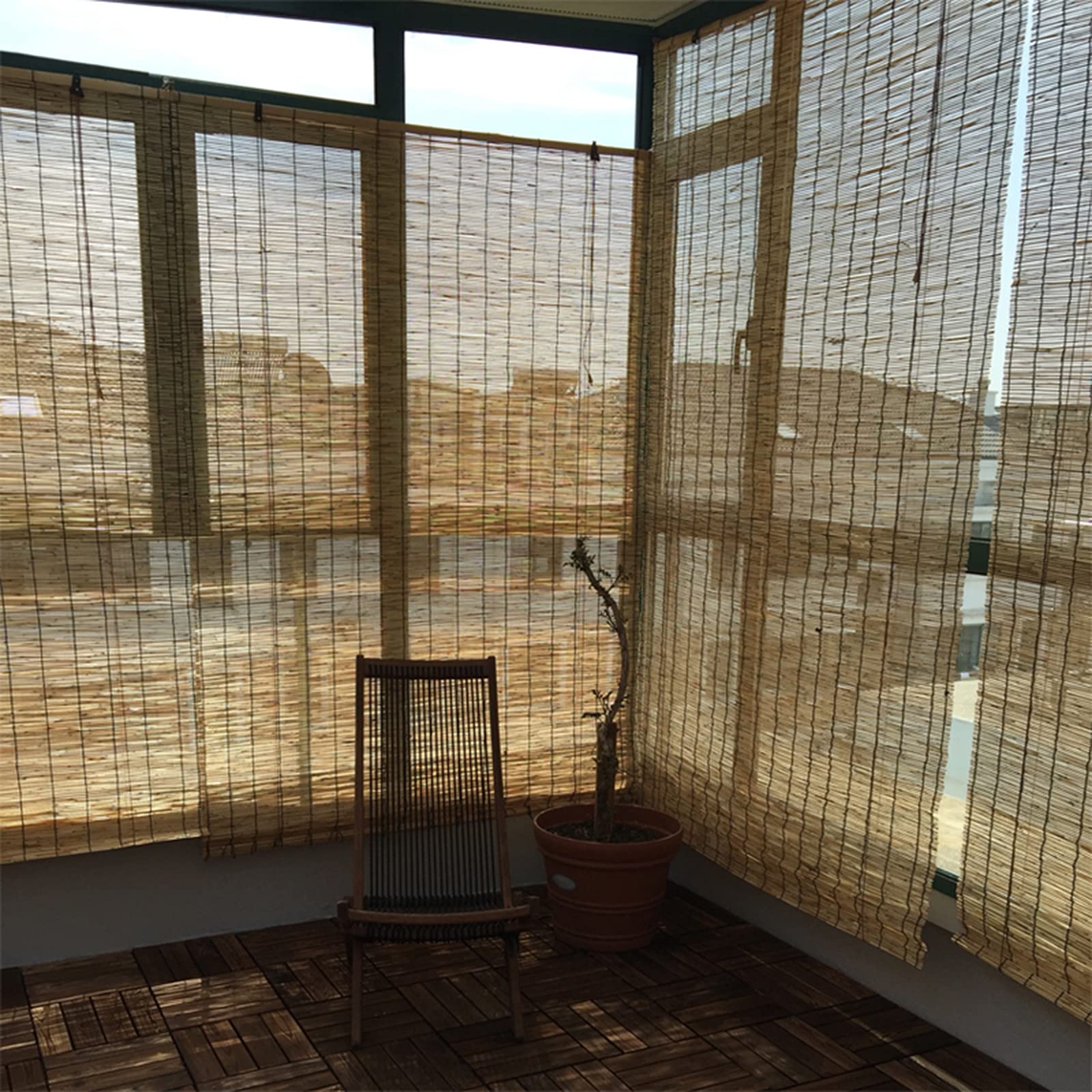 Tenda filtrante in bambù con tirante laterale, tessuto a mano, per esterni/terrazze, traspirante, impermeabile, 90 x 230 cm