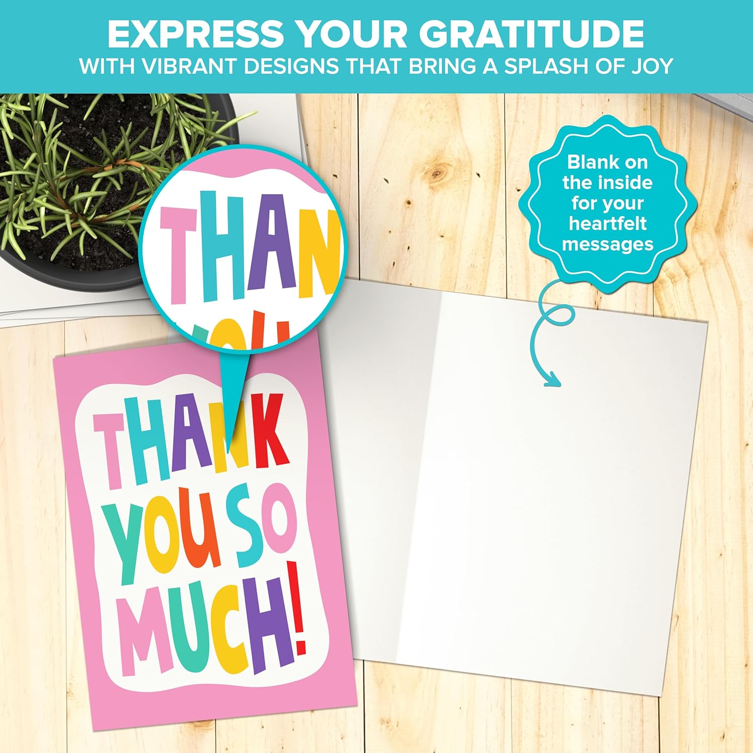 Decorably 24 Pack 6x4in Gratitude Cute Thank You Cards for Teachers, Coworkers and Employees with Envelopes and Stickers, 8 Colorful Designs Teacher Thank You Cards with Envelopes Kids, Blank Inside - Image 4