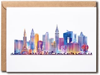 ZoZi9xDesigns Colorful Las Vegas Skyline Greeting Card - Las Vegas Birthday Card - Travel Lover - Gift For Family Friend - Gift For Any Occasion