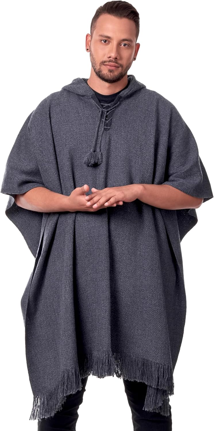 Alpaca Hooded Poncho for Men- Wool Cape with Hood - Winter Long Poncho - Comfortable House Coat-Solid Color - Image 2