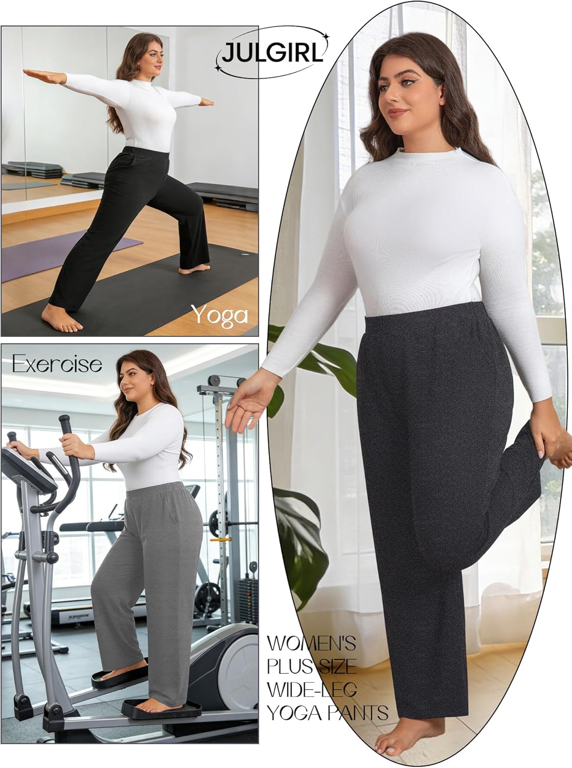 3 Pack Women's Plus Size Sweatpants, High Waist Wide Leg Pants, Loose Casual Pajama Pants, Yoga Pants with Pockets