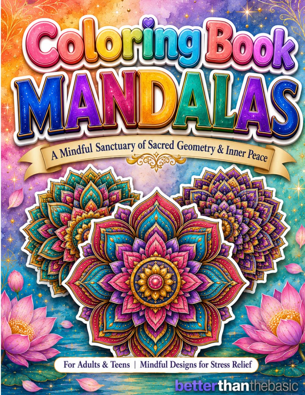 Zen Mandalas & Geometric Flow Coloring Book: Symmetrical Mandala Patterns & Sacred Geometric Blossoms for Anxiety Relief, Focus & Meditation