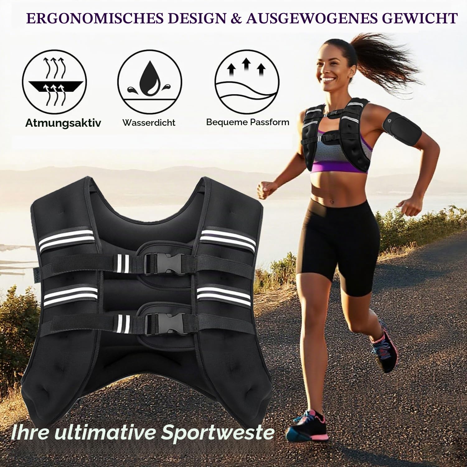 Gewichtsweste herren und frauen,Gewichtsweste mit Reflektierend Streifen für Laufen, Fitness, Krafttraining,Muskelaufbau,Brustgröße Verstellbar, Praktische Tasche