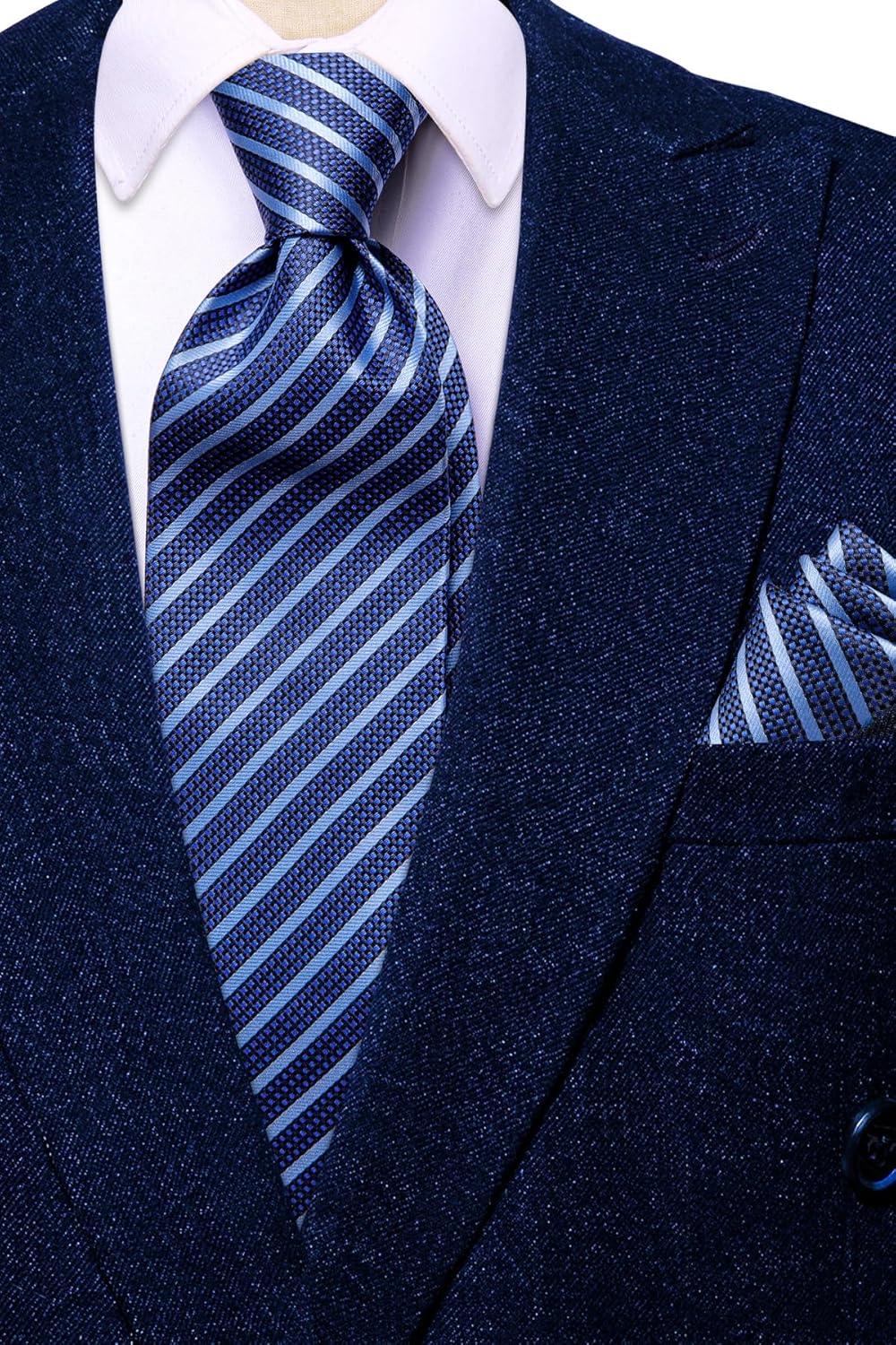 Hi-Tie Men Ties Sets Silk Stripe Paisley Necktie Pocket Square Cufflinks for Business Wedding - Image 7