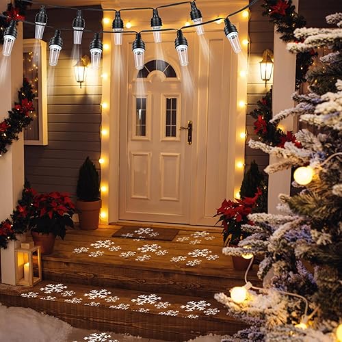 Miniatura 2 de Yinhua Guirnalda de luces LED de Navidad de 35 pies con proyector de copo de nieve, impermeable e inastillable, luces de proyección mejoradas para