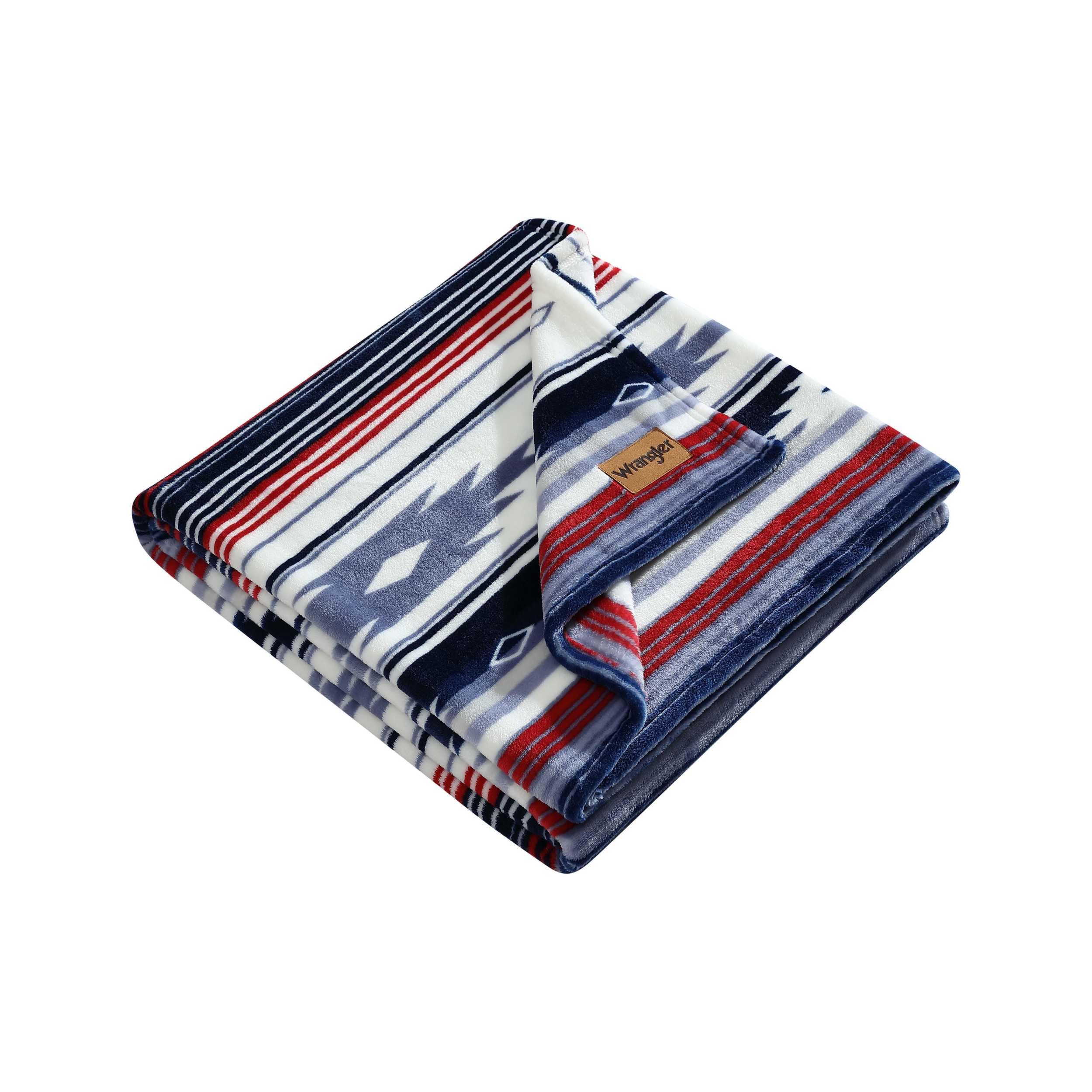 Wrangler - Throw Blanket, Soft Plush Fleece Bedding, Yellowstone Inspired, Western Decor for Bed or Couch (Coyote Sands Blue/Red, 50" x 70")