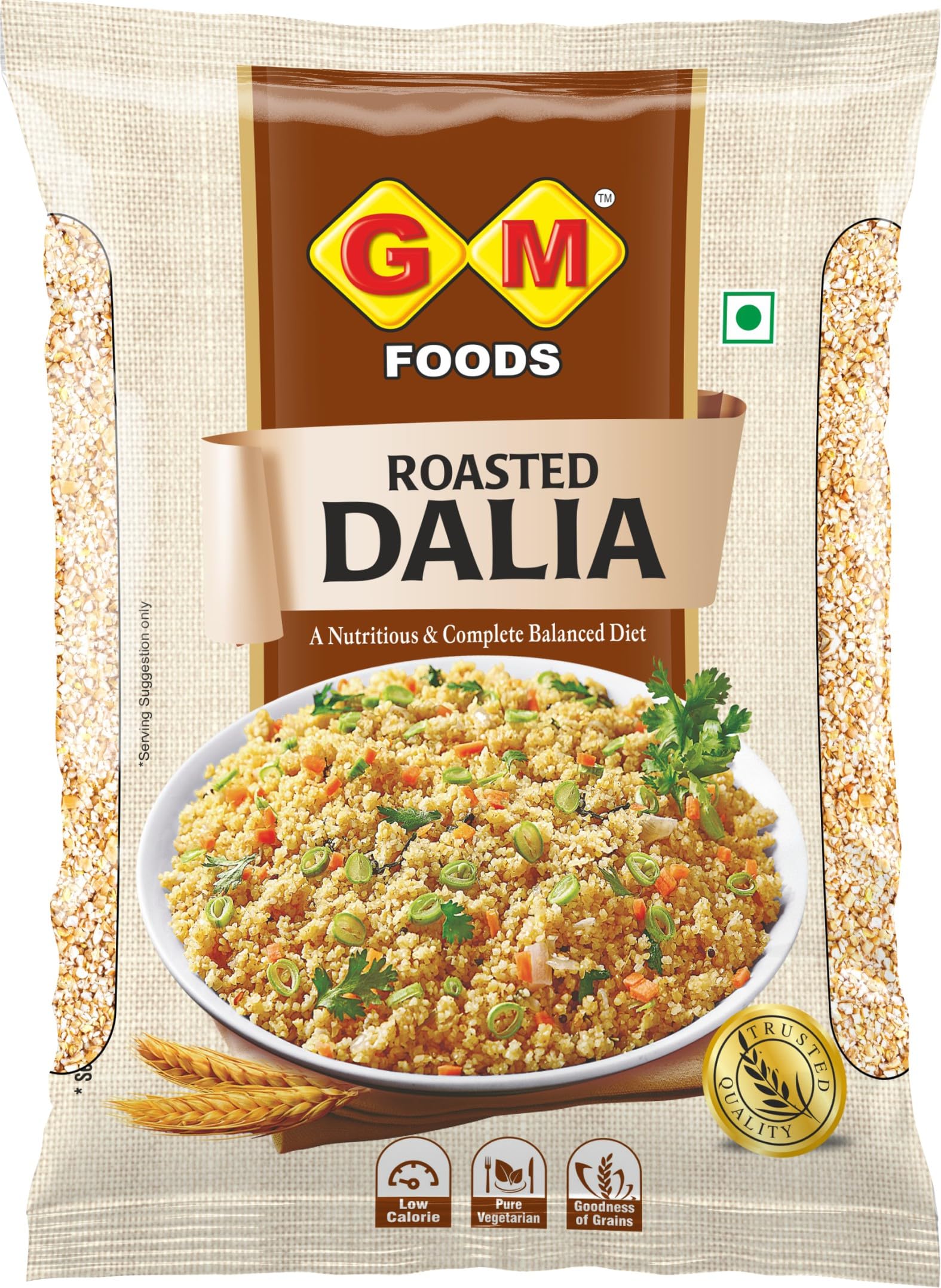 GM Foods Roasted Dalia 500 Gram | Daliya/Broken Wheat | Quick & Instant Healthy Meal for Breakfast | High in Fiber, Protein & Essential Nutrients | Easy to Cook | No Added Colours & Preservatives