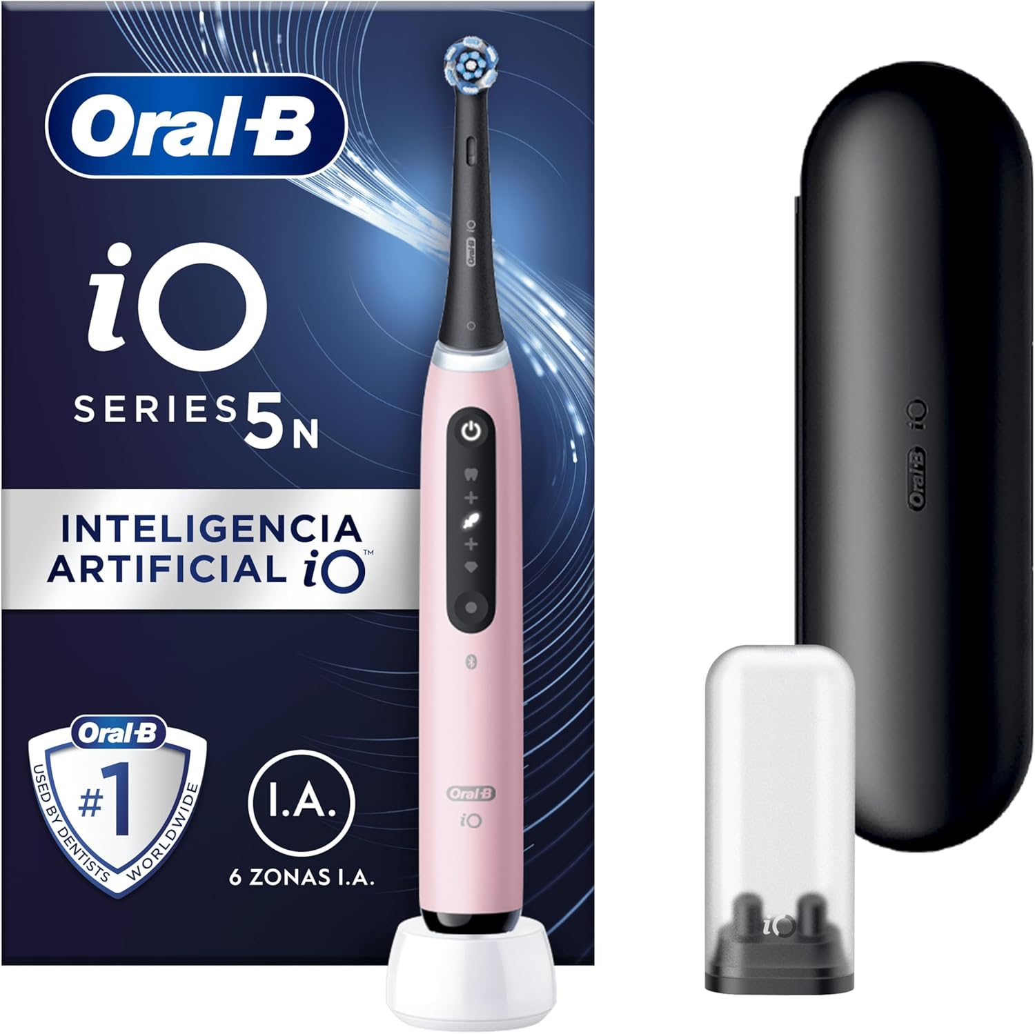 Oral-B iO 5N cepillo de dientes eléctrico rosa con mango recargable, 1 cabezal y estuche de viaje