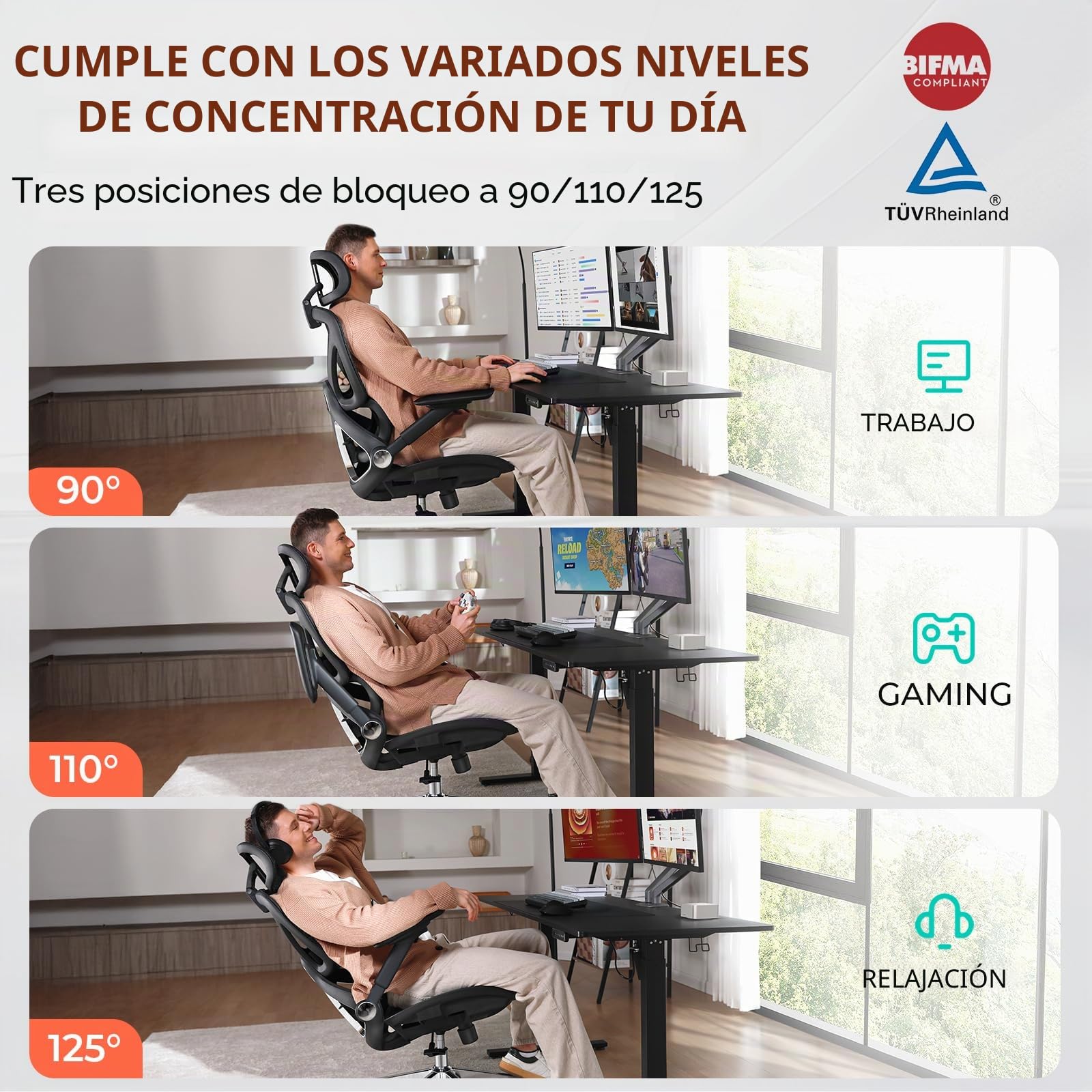 CAPOT Silla de oficina ergonómica de malla, silla de escritorio lumbar ajustable con respaldo alto, 400 libras, brazos abatibles 4D, respaldo de 3 inclinaciones, reposacabezas 3D, ruedas de