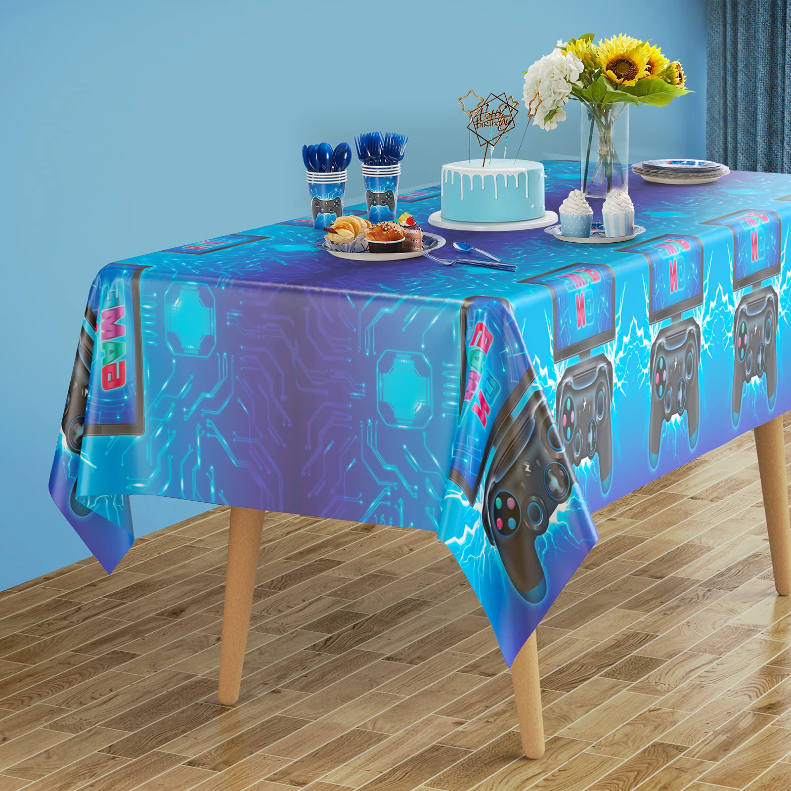 DECORLIFE 3 Pack Video Game Party Tablecloth, 108 x 54 Inch, Waterproof and Table Covers for Gamer Birthday Party Supplies