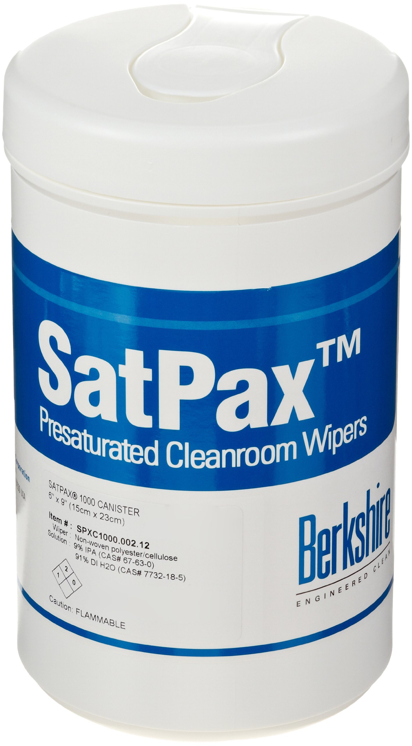 Berkshire Satpax 1000C 55% Celluloser/45% Polyester Pre-Saturated (9% IPA/91% DI Water) Nonwoven Cleanroom Wipers, 6