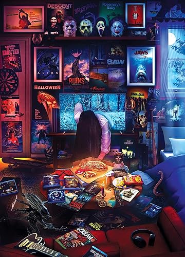 House of Horrors and Scary Movies 1000 Piece Jigsaw Puzzle by Rachid Lotf | Interactive Brain Teaser Board Game for Adults, Educational Toys & Games | 28 x 20 Inches