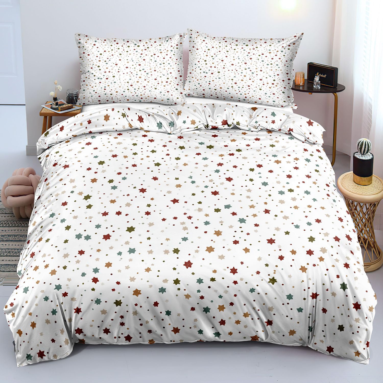 Housse de couette 260x240 enfant réversible avec fermeture éclair et motif étoiles imprimé