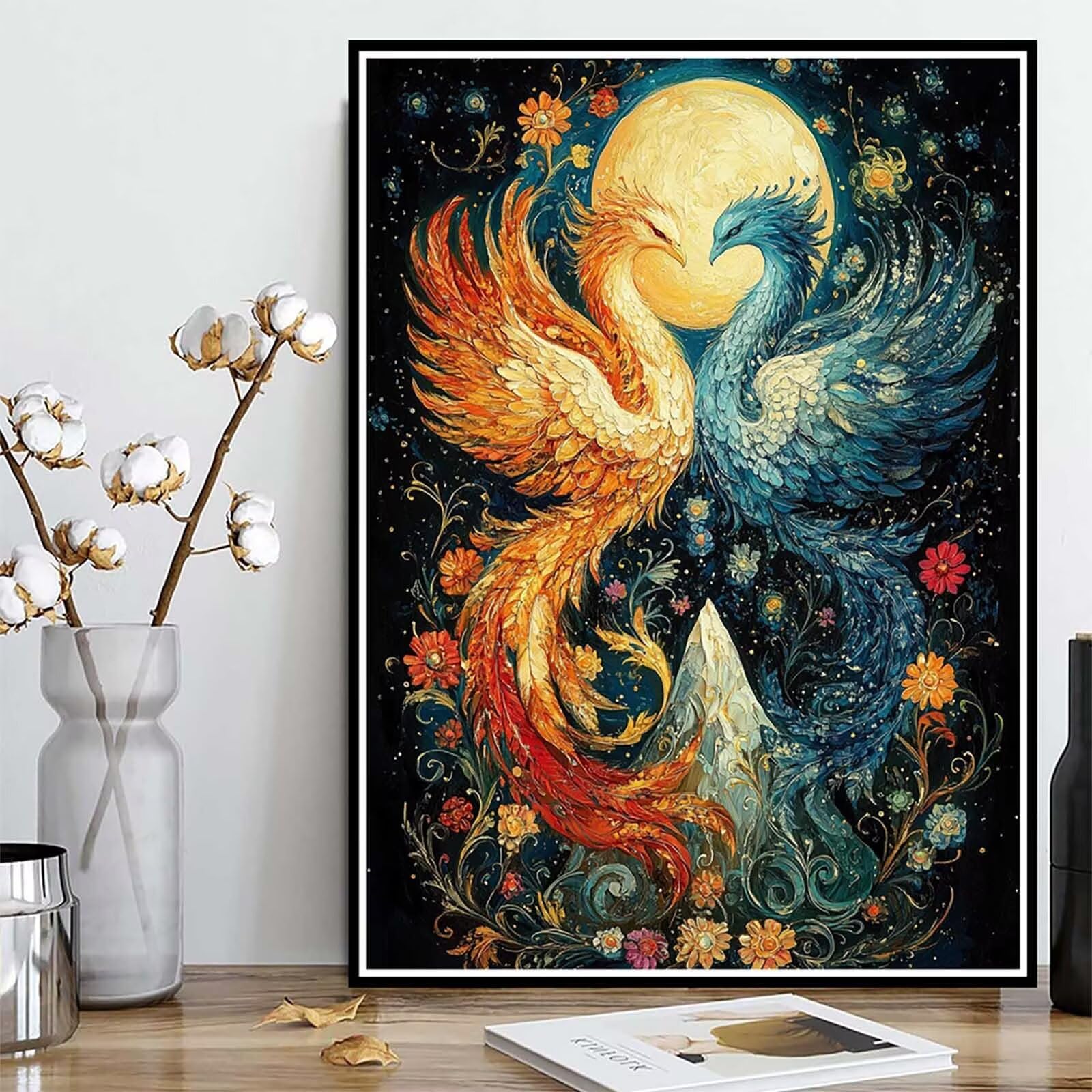 Diament Malarstwo Dorosły Duży Format 100 x 135 cm, Feniks Diament Malarstwo Księżyc Droderie Biamant 5D DIY Diament Cyrkonie Kryształ Ścieg krzyżykowy Kreatywny wypoczynek do dekoracji ścian, Prezent