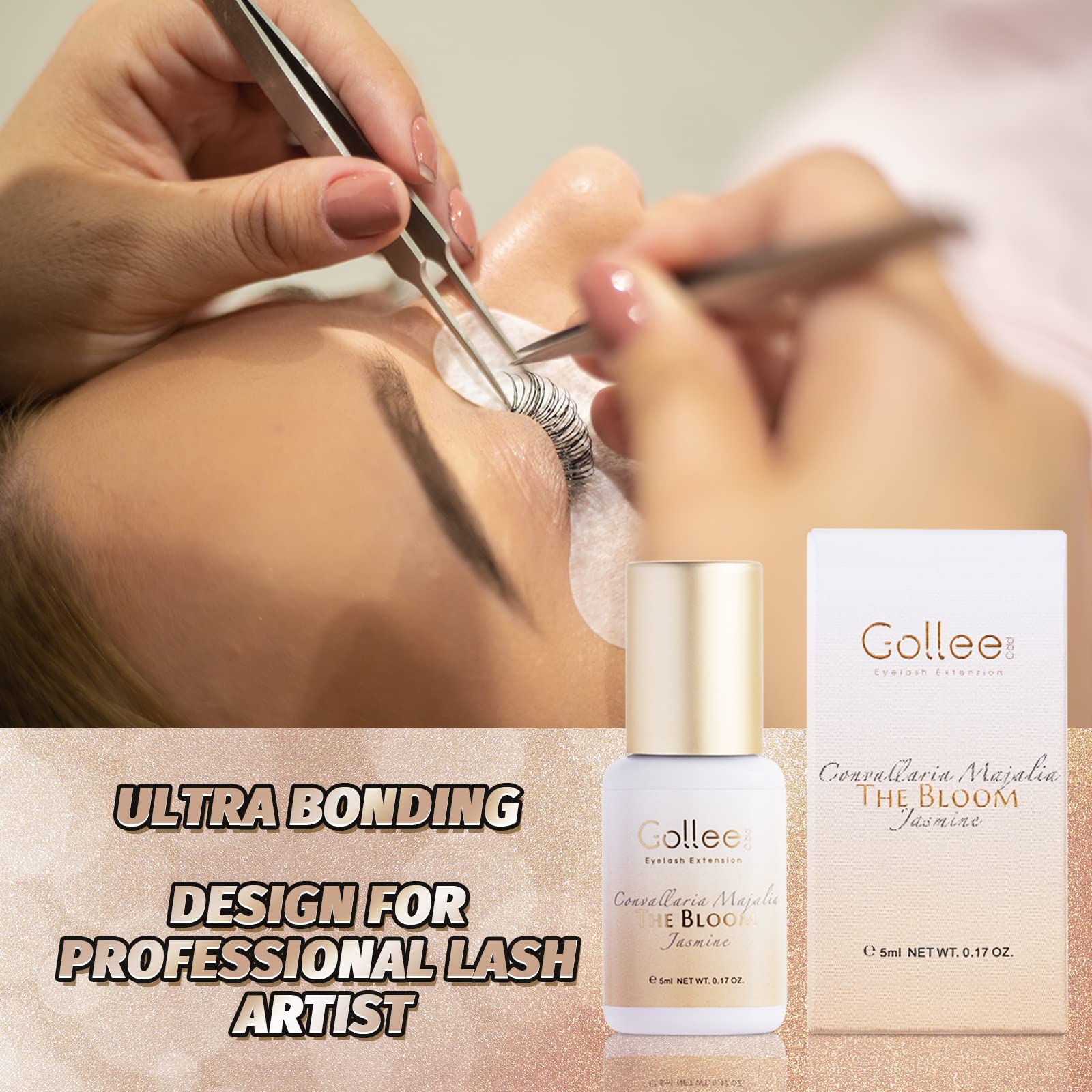 GOLLEE Wimpernkleber für Wimpernverlängerung Kleber Wimpernkleber Dauerhaft Schwarz (0.17fl.oz / 5ml) / 1-2 Sekunden/Haltbarkeit 3-4 Wochen/Blumige Düfte/Nur für Professionelle