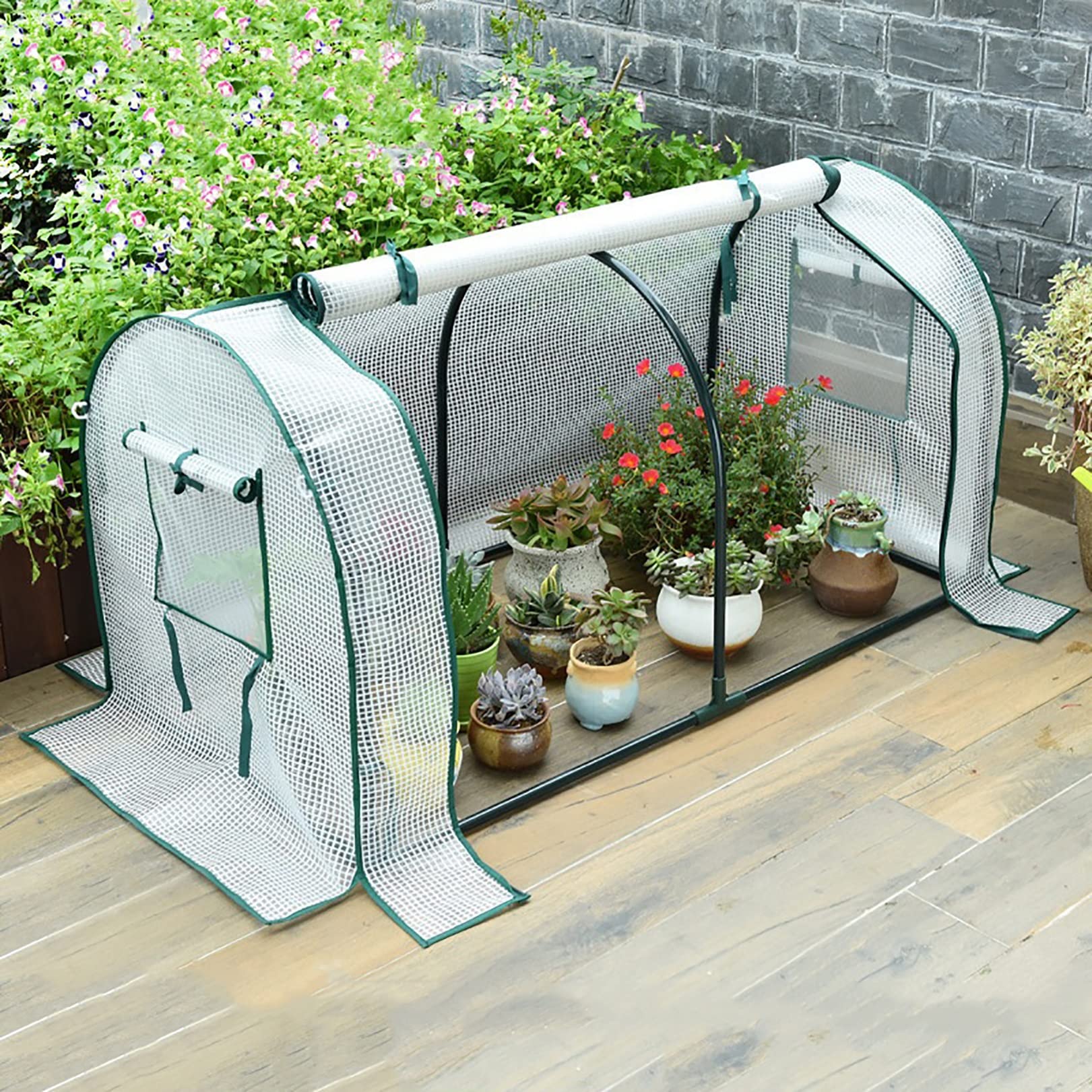 Serre Per Orto, Giardino O Terrazzo,Serra Da Giardino A Tunnel Per Piante E Orto Con Copertura In PVC, Porta Avvolgibile E Telaio In Acciaio,Varie Misure (Color : A)