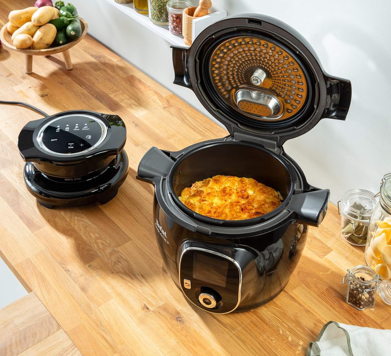 Moulinex Extra Crisp EZ1508 - Tapa accesorio para Cookeo, 4 funciones automáticas, asa, cocina al grill, fríe con aire y postres, cocina saludable, recetario digital